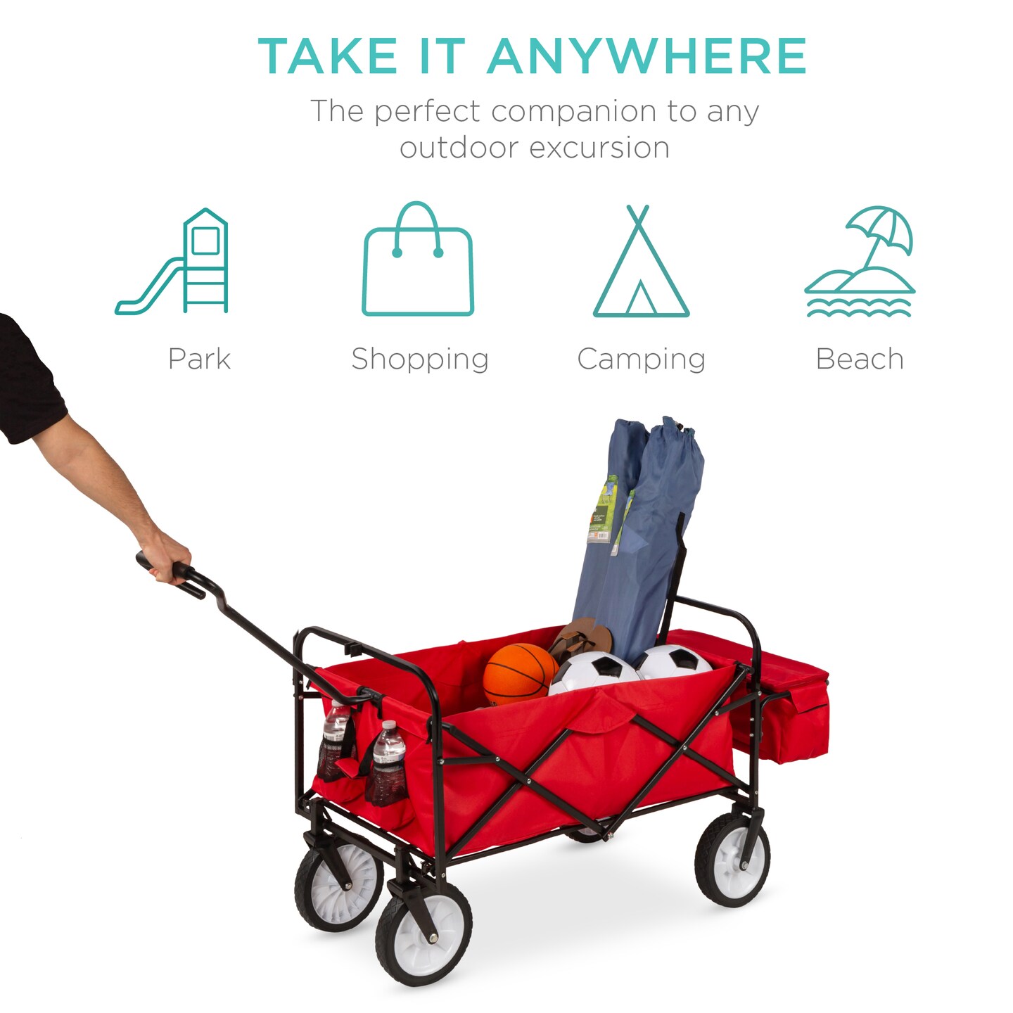 Best Choice Products Folding Utility Cargo Wagon Cart w/ Removable Canopy, Cup Holders