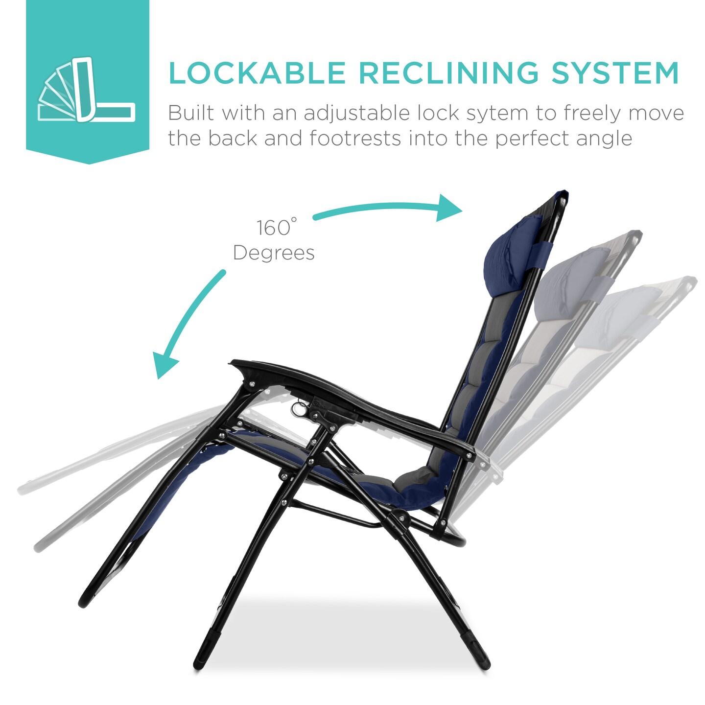 Best Choice Products Oversized Padded Zero Gravity Chair, Folding Outdoor Patio Recliner w/ Side Tray