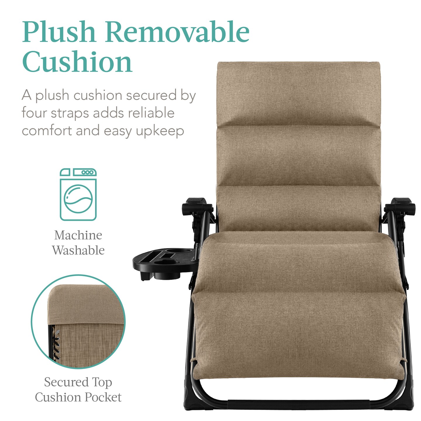 Best Choice Products Oversized Zero Gravity Chair, Folding Recliner w/ Removable Cushion, Side Tray