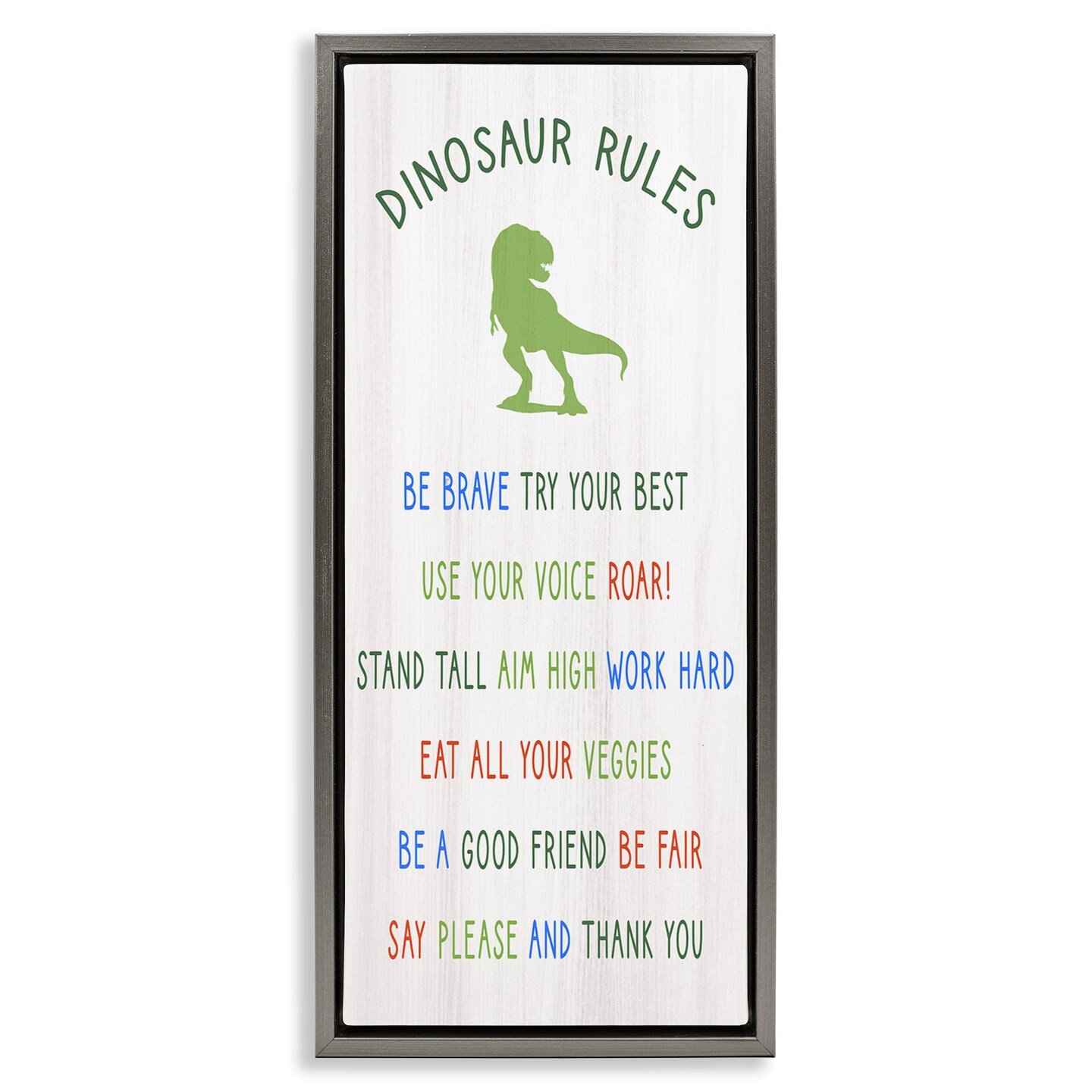 Stupell Industries Dinosaur Rules Kids List Framed Floater Canvas 