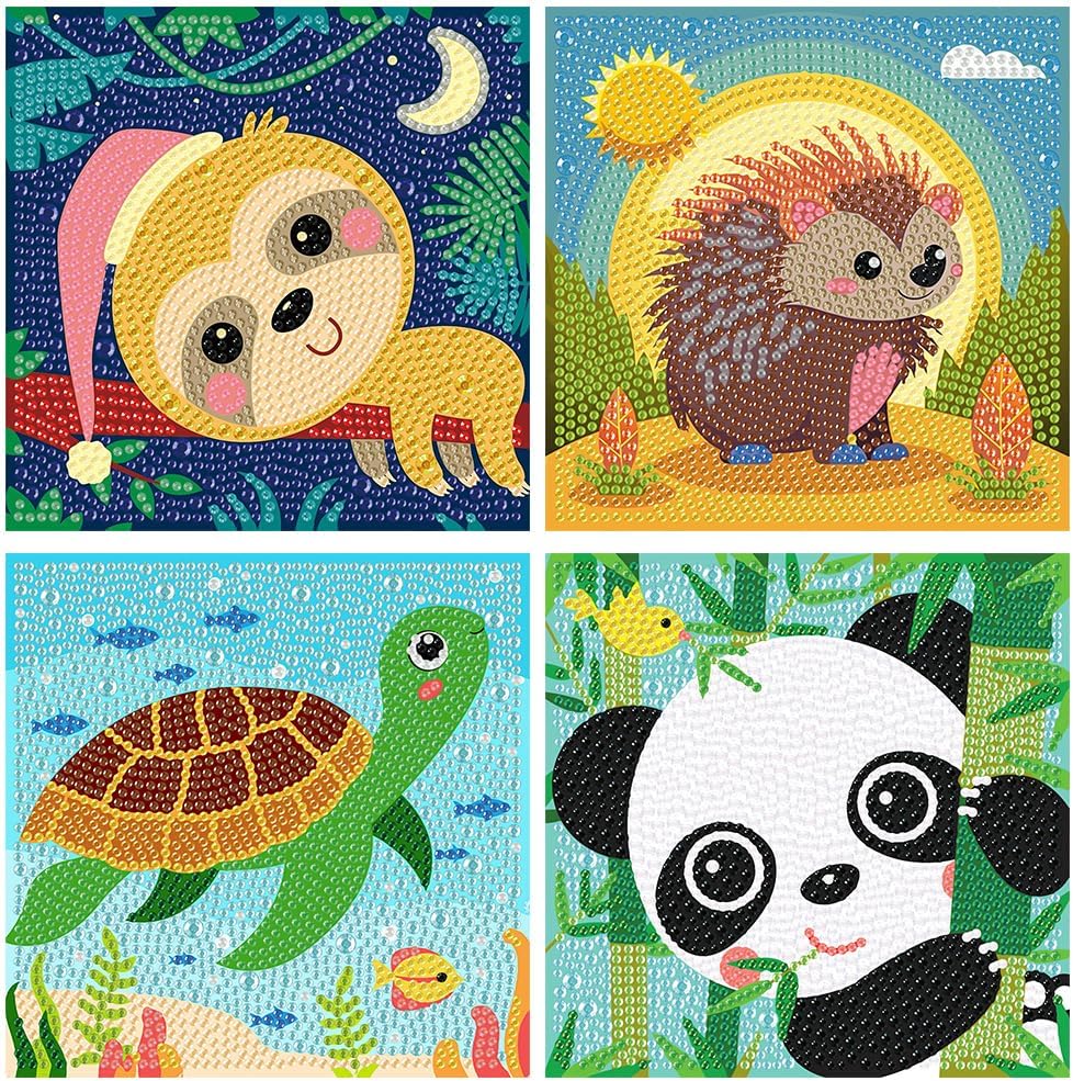 4 Pack 5D Cartoon Diamond Painting Kits for Kids Beginners