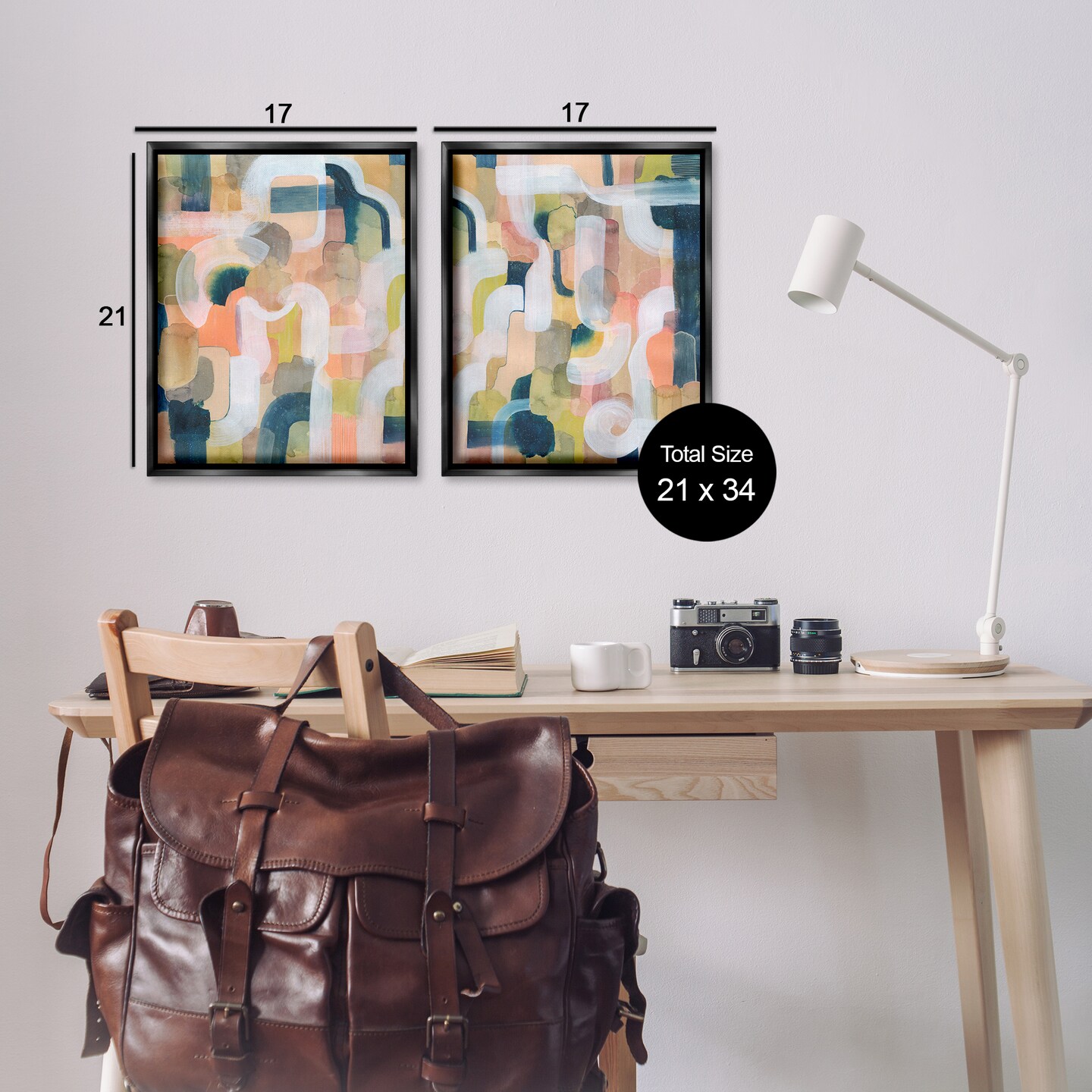 Stupell Industries Curved Retro Abstraction 2pc Floater Framed Canvas Wall Art Set Design by Grace Popp