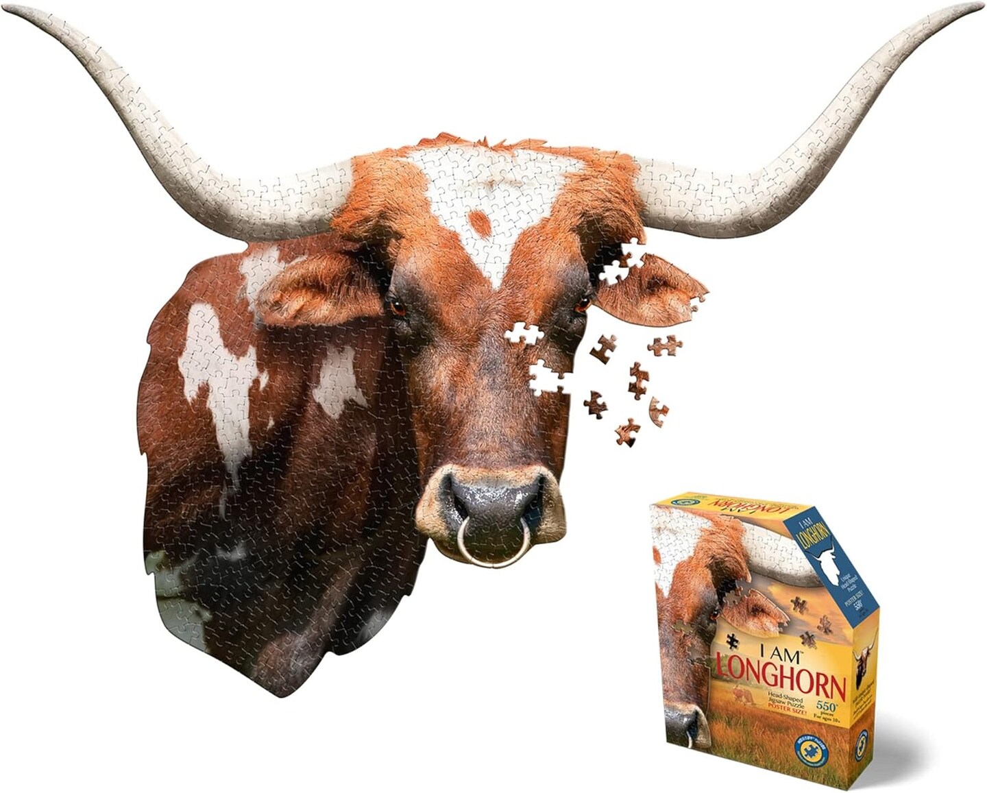 Madd Capp Puzzles - I AM Longhorn - 550 Pieces - Animal Shaped Jigsaw Puzzle