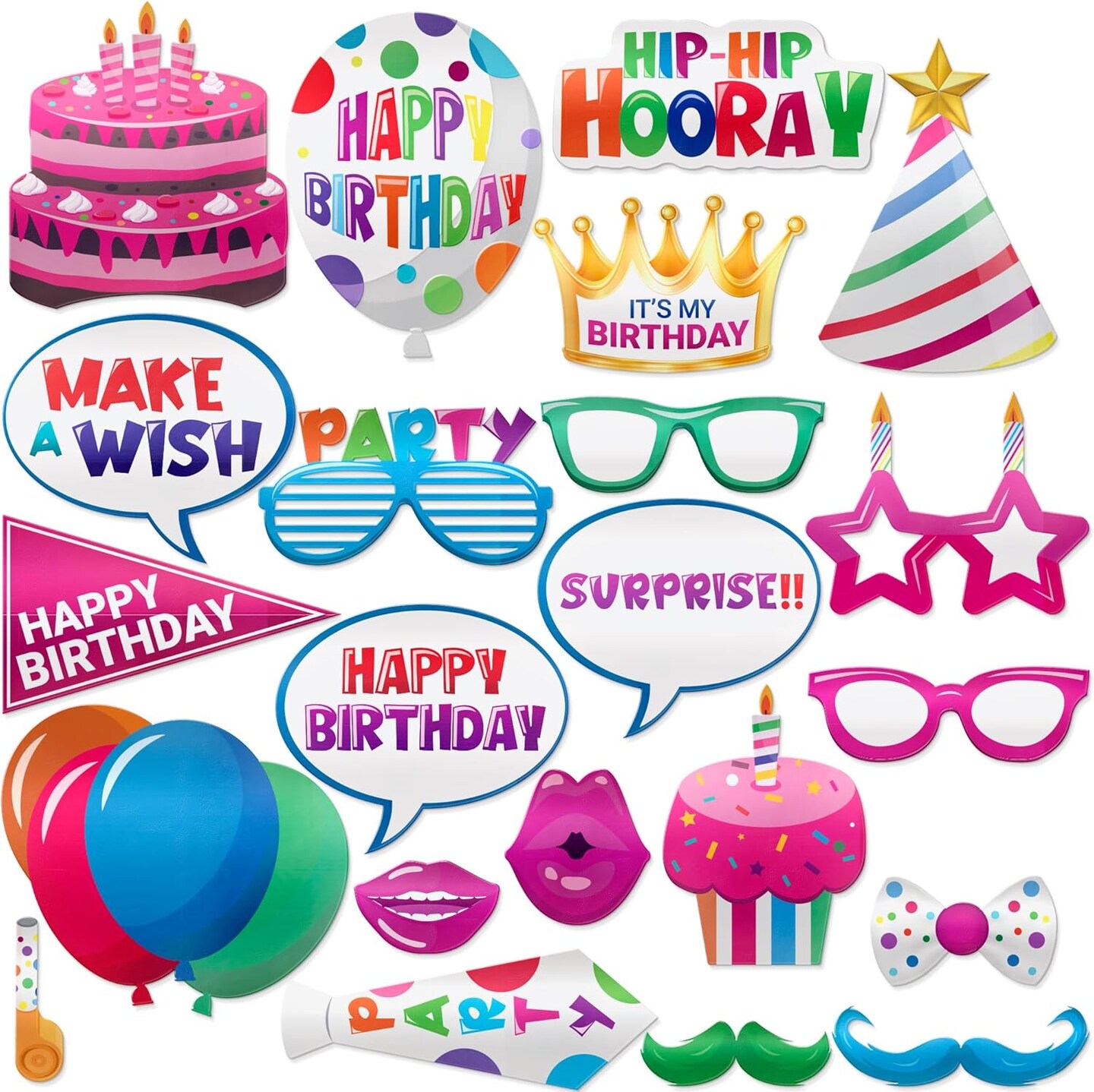 22 pcs Premium Birthday Photo Booth Props Kit