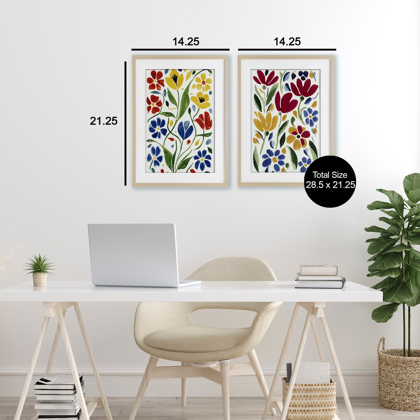 Stupell Industries Scandinavian Wild Flowers 2pc Framed Print Under Glass Set, design by Annabelle Hall