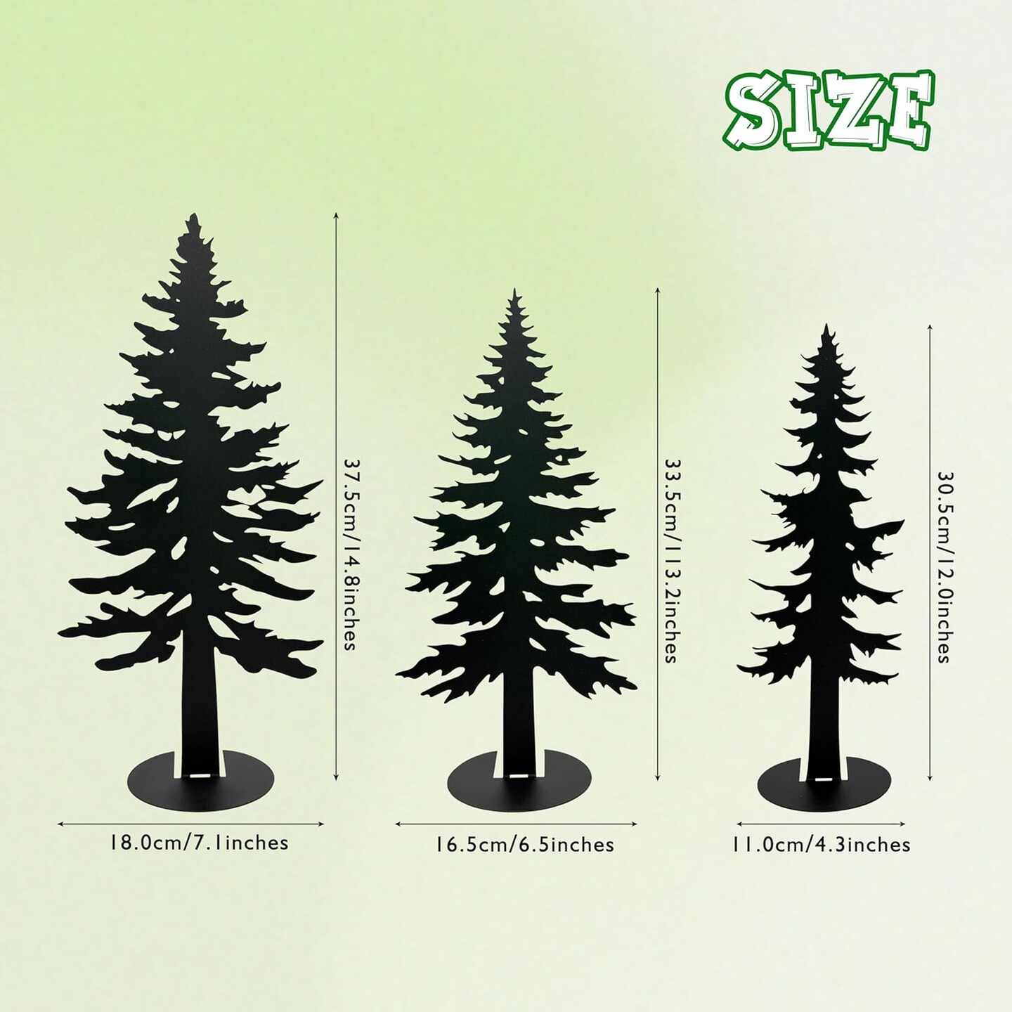 Set of 3 Christmas Metal Pine Tree Decor - Black