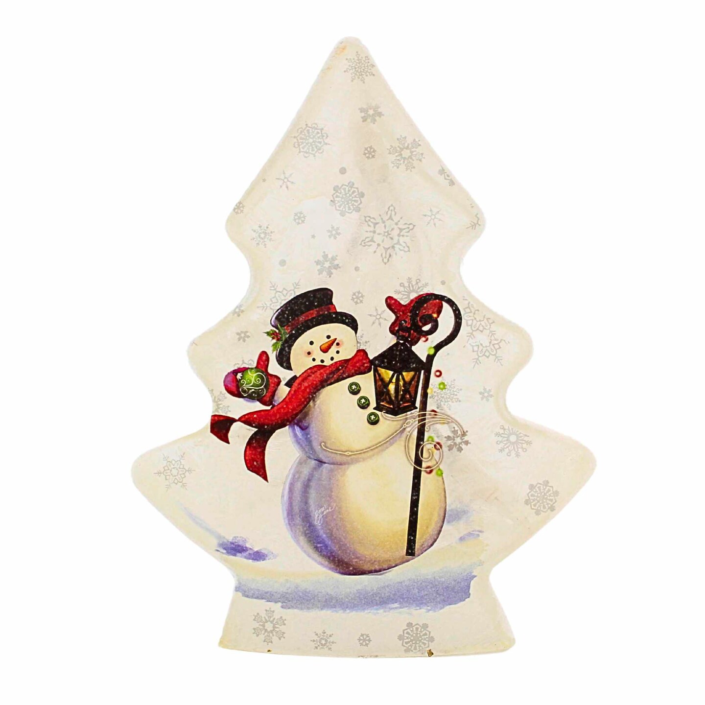 Stony Creek 8.5 Inch Jolly Snowman Christmas Tree Christmas Lighted Glass Accent , Snow Electric Winter