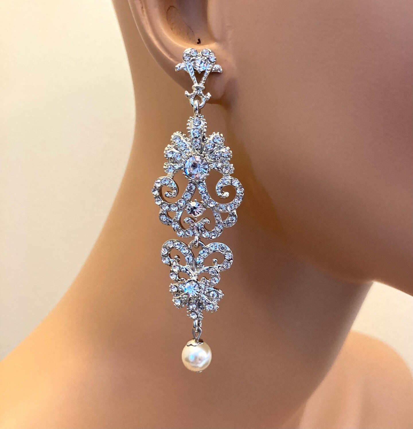 Pearl Choker 4 strands of layered pearls silver Art Deco rhinestone brooch cream ivory pearls perfect wedding pearl necklace gift for her product 6
