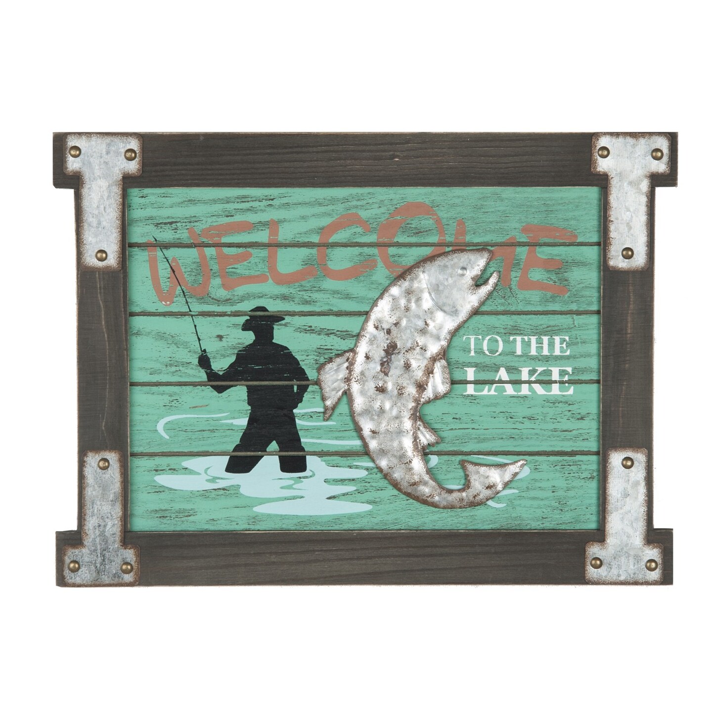 Welcome To Lake Sign With Metal 14 x 0.25 x 10.25 Inches.