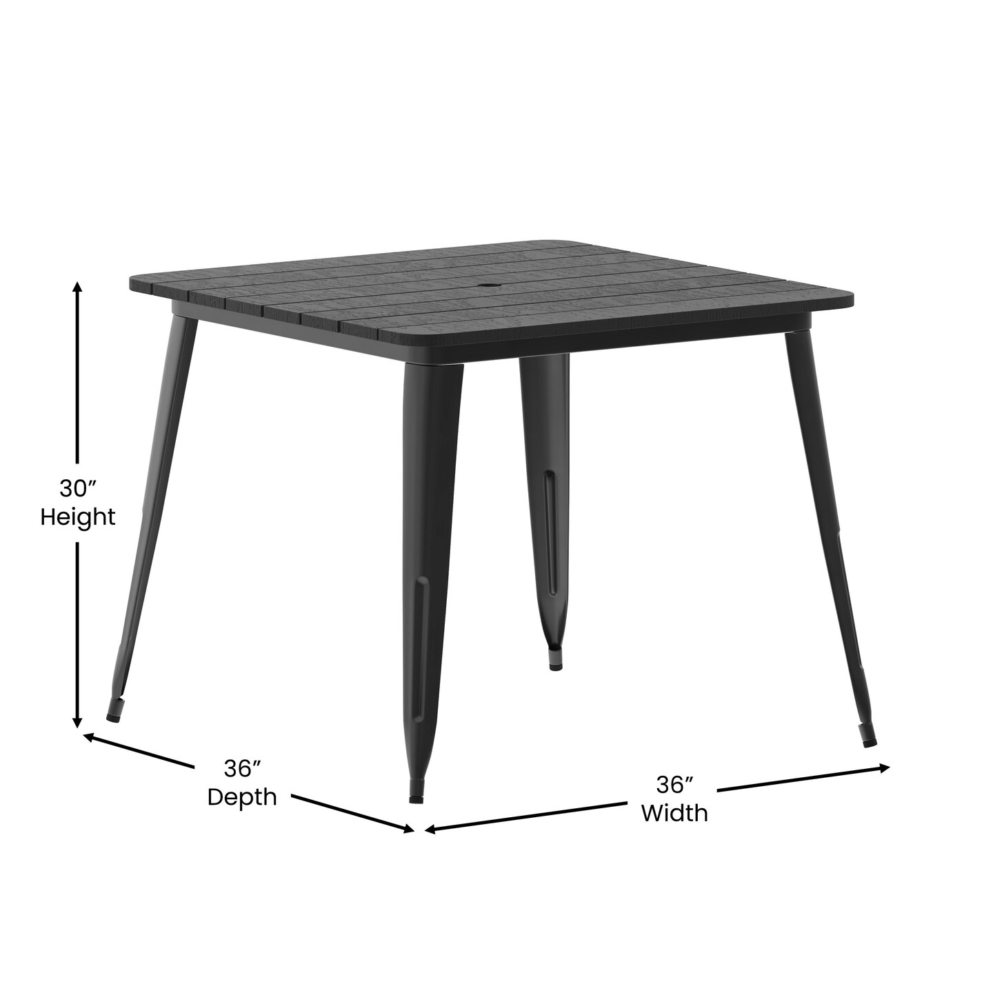 Merrick Lane Dryden Indoor/Outdoor Dining Table with Umbrella Hole, 36&#x22; Square All Weather Poly Resin Top and Steel Base