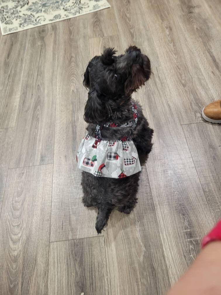 Christmas Dog Harness Dress | Skirted halter | Dog Dress halter leash  Winter | Snowflake | Scottie Dogs | Holiday print dress | MakerPlace by  Michaels
