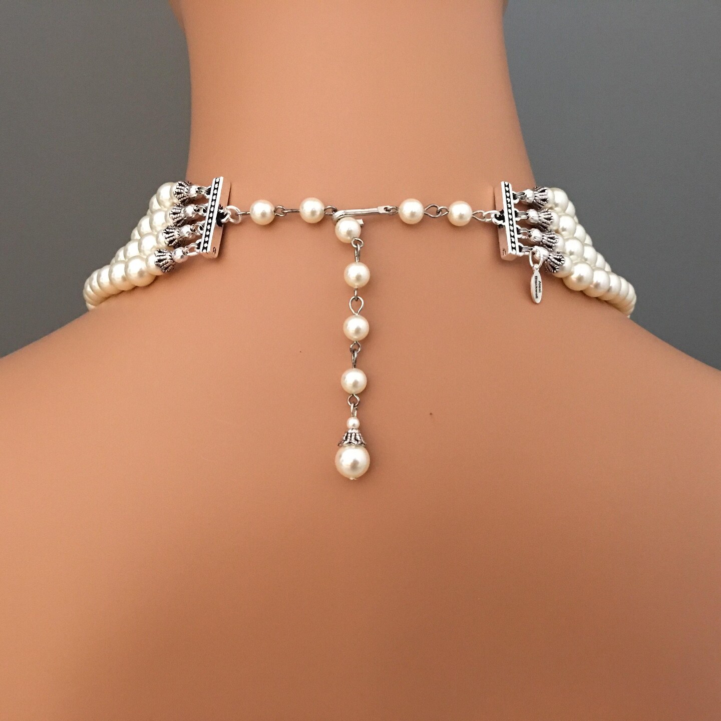 Statement Wedding Necklace with Rhinestone Brooch multi strands