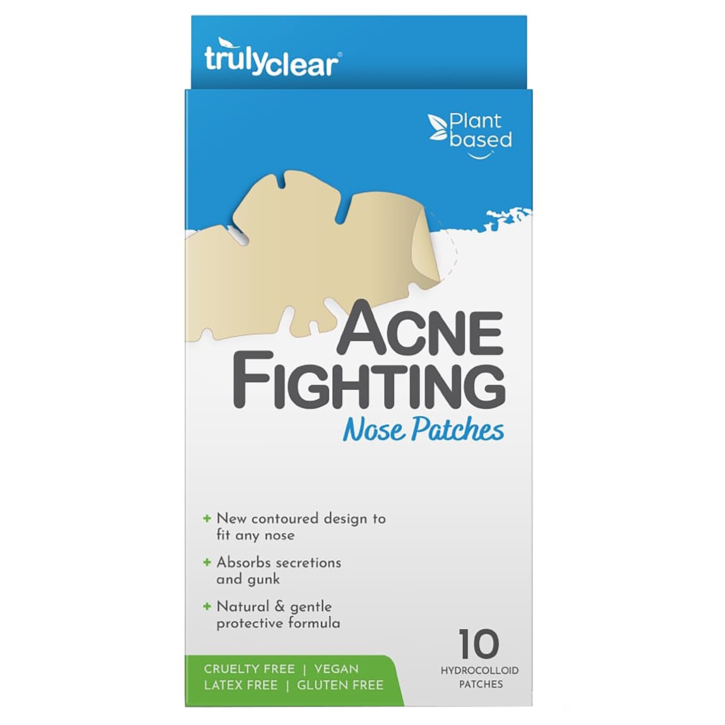 Truly Clear: Hydrocolloid Acne Fighting Nose Patches - 10ct - Face Zit &#x26; Blemish Covers, Contoured Design, Vegan Skincare, Overnight Spot Treatment