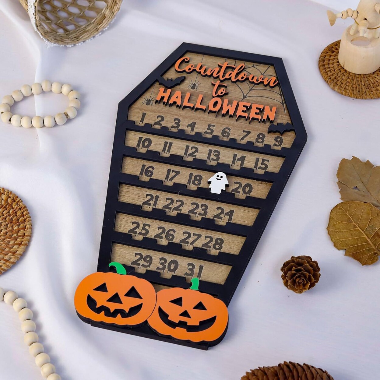 Halloween Countdown Calendar With Movable Ghost Token 31 Days Halloween Wood Advent Calendar Home Table Decor