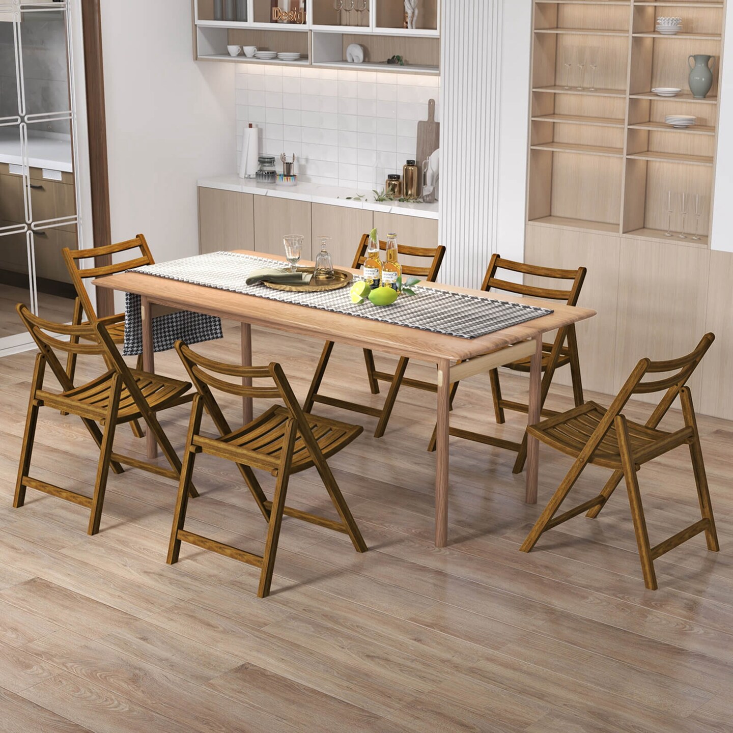 Costway Folding Dining Chair Set of 2/4 with Rubber Wood Frame Slatted Seat Curved Backrest