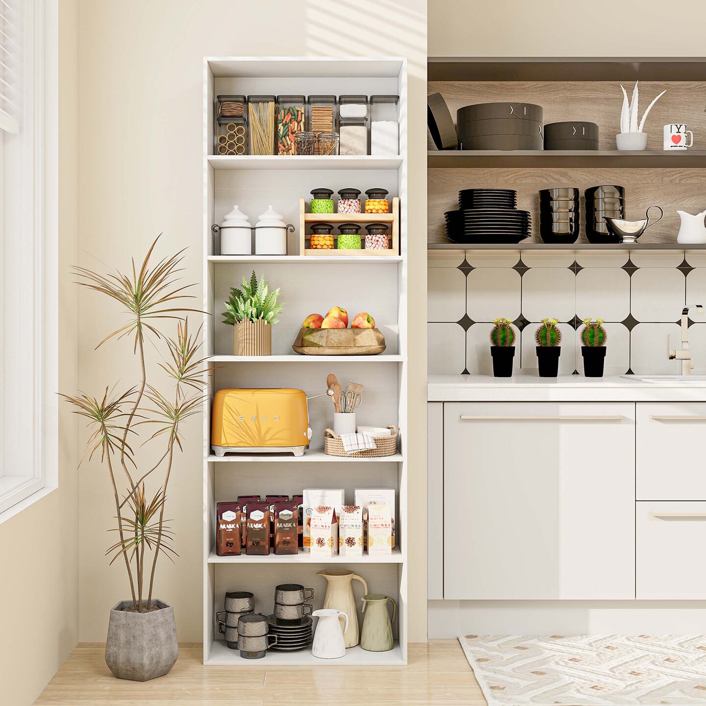 Costway 70" Tall 6-Tier Bookcase with 6 Open Shelves Anti-Toppling Kits for Living Room Brown/Black