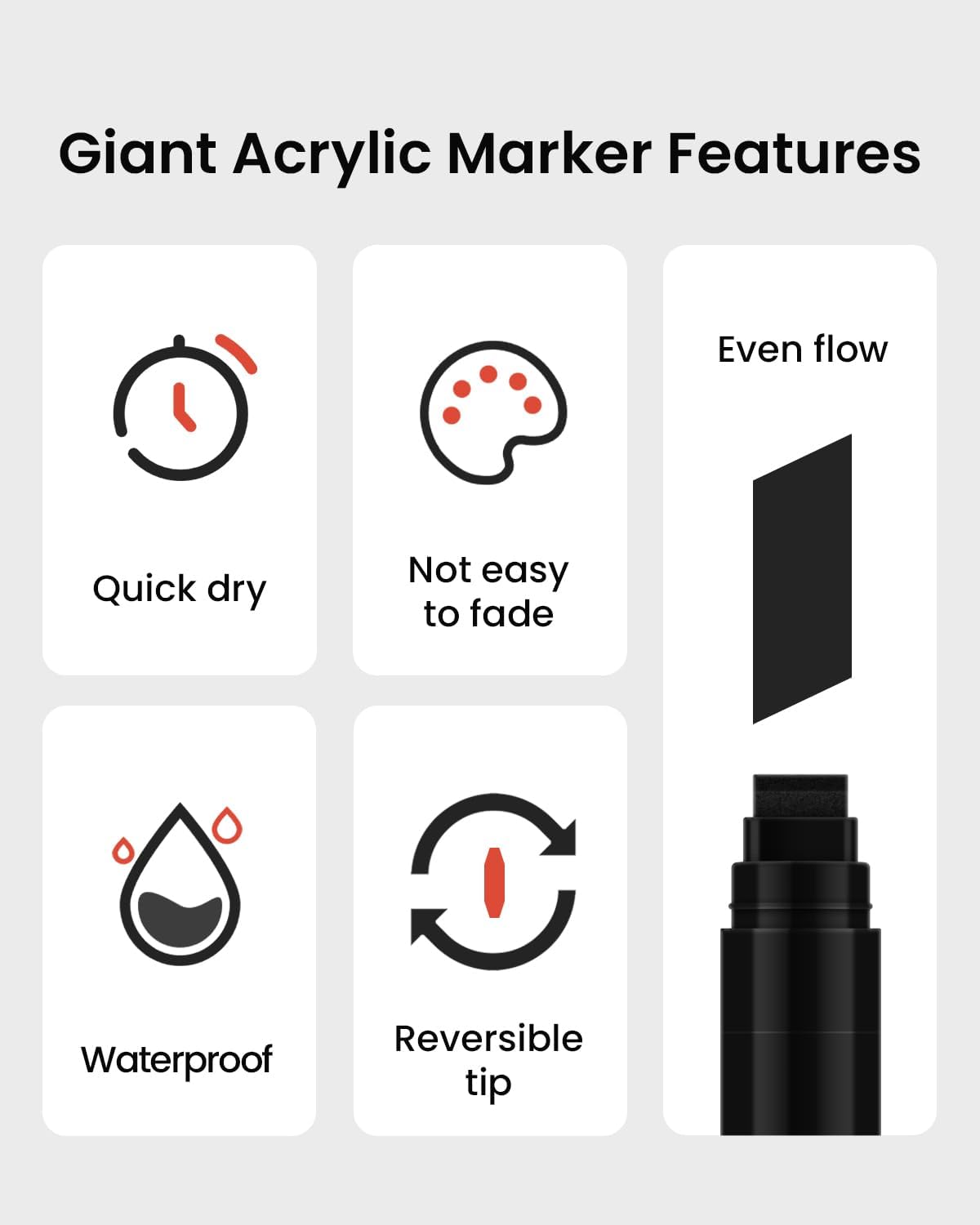 3 Pcs Black Jumbo Permanent Markers: 15mm Wide Tip Thick Acrylic Paint Pen Large Calligraphy Marker for Rock Painting, Poster, Sign, Canvas, Glass, Wood, Ceramic