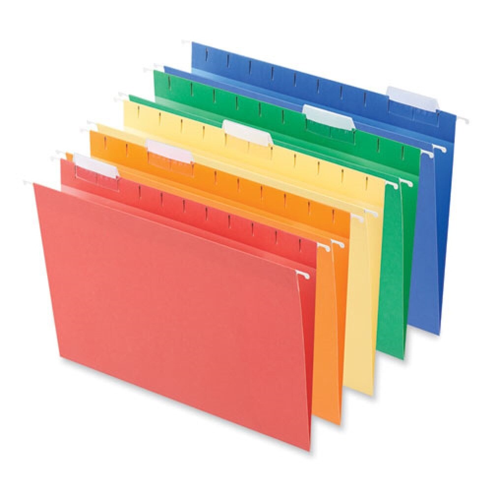 Universal 1/5-Cut Tab Deluxe Bright Color Hanging File Folders - Letter Size, Assorted (25/Box)