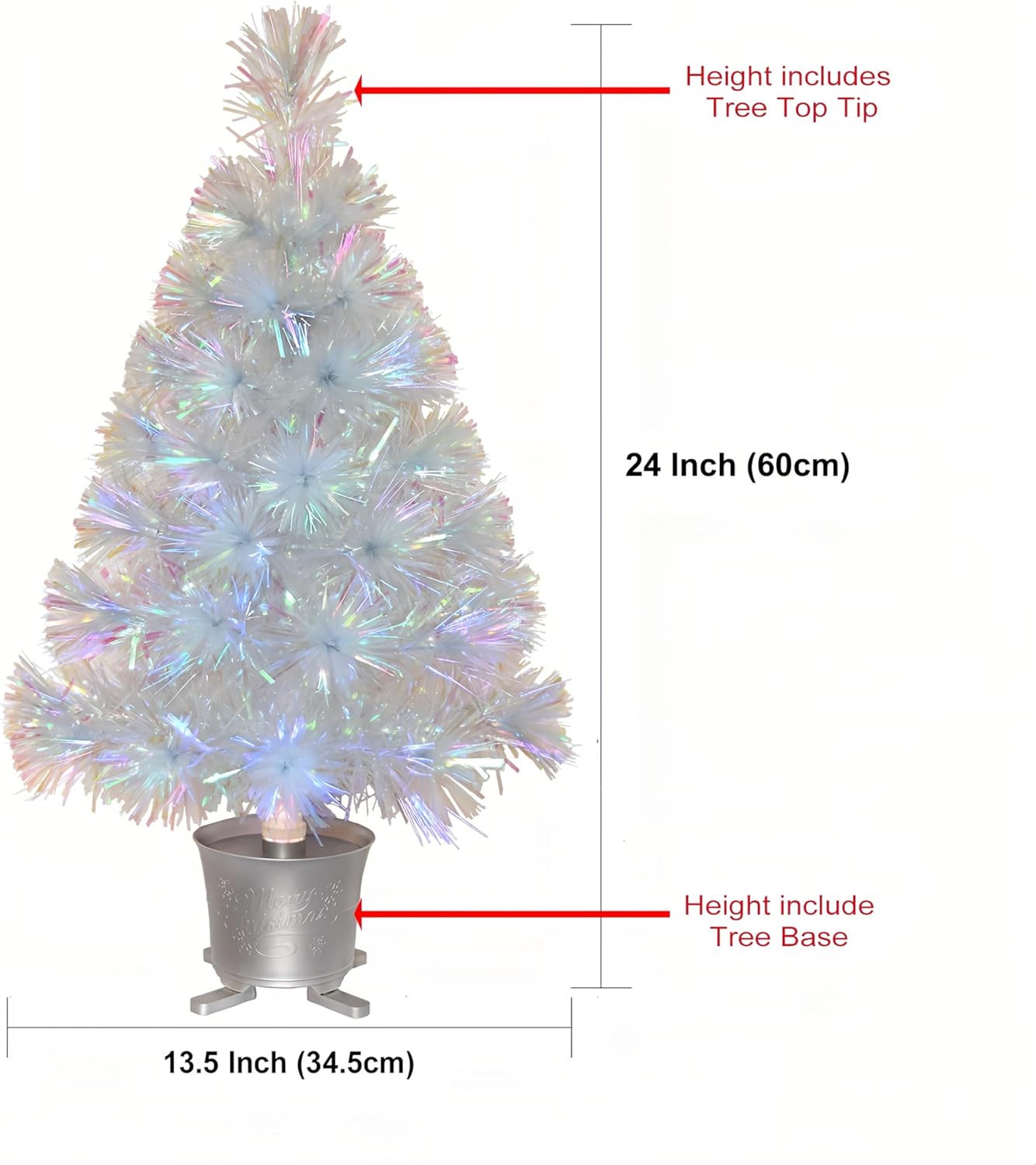 24 Inch Pre Lit Christmas Tree with Siver Pot and Adaptor (Iridescent)