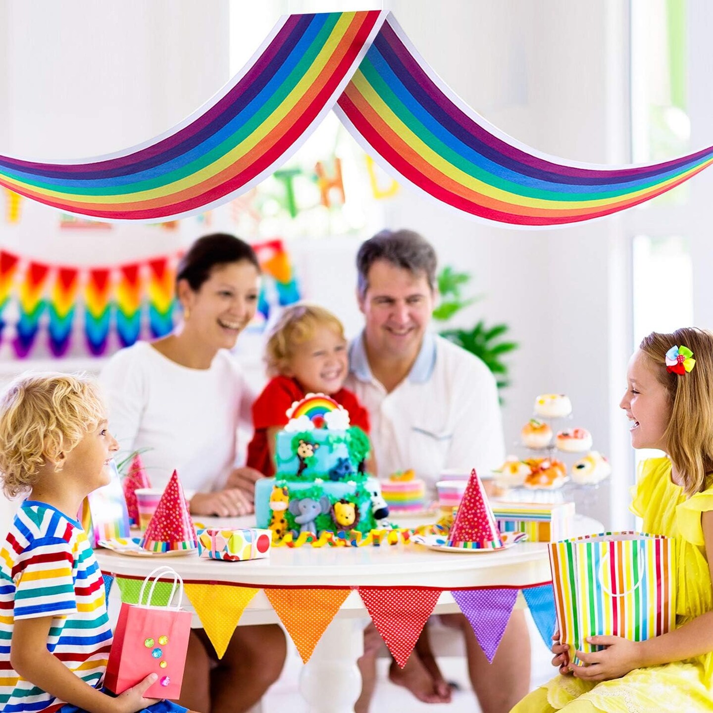 Rainbow Ceiling Decor - 12 ft Rainbow Garland Banner for Birthday Party, Classroom & Daycare
