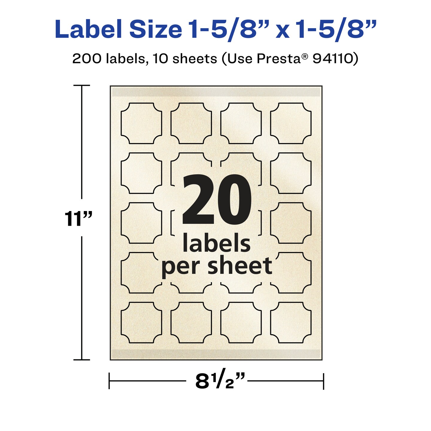 Avery Pearlized Ivory Square Scalloped Labels with Sure Feed Technology, Print-to-the-Edge, 1-5/8" x 1-5/8"