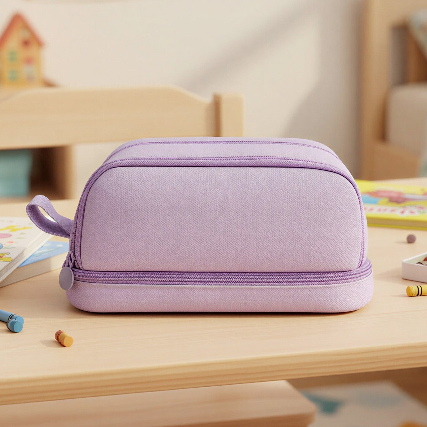 Wrapables 4 Compartment Large Capacity Pencil Case, Pencil Pouch for Stationery Tools, Lavender