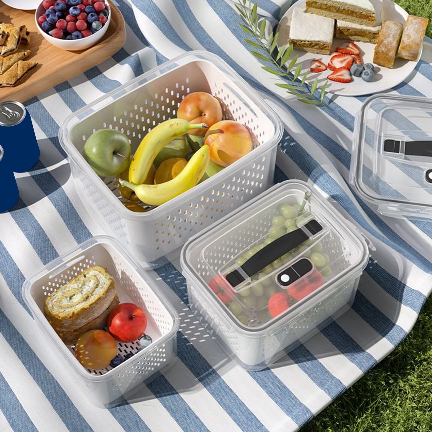 3/4/5Pcs Food Storage Box Large Capacity Double-Layer Design Food Grade Bpa Free Fridge Vegetables Fruits Container With