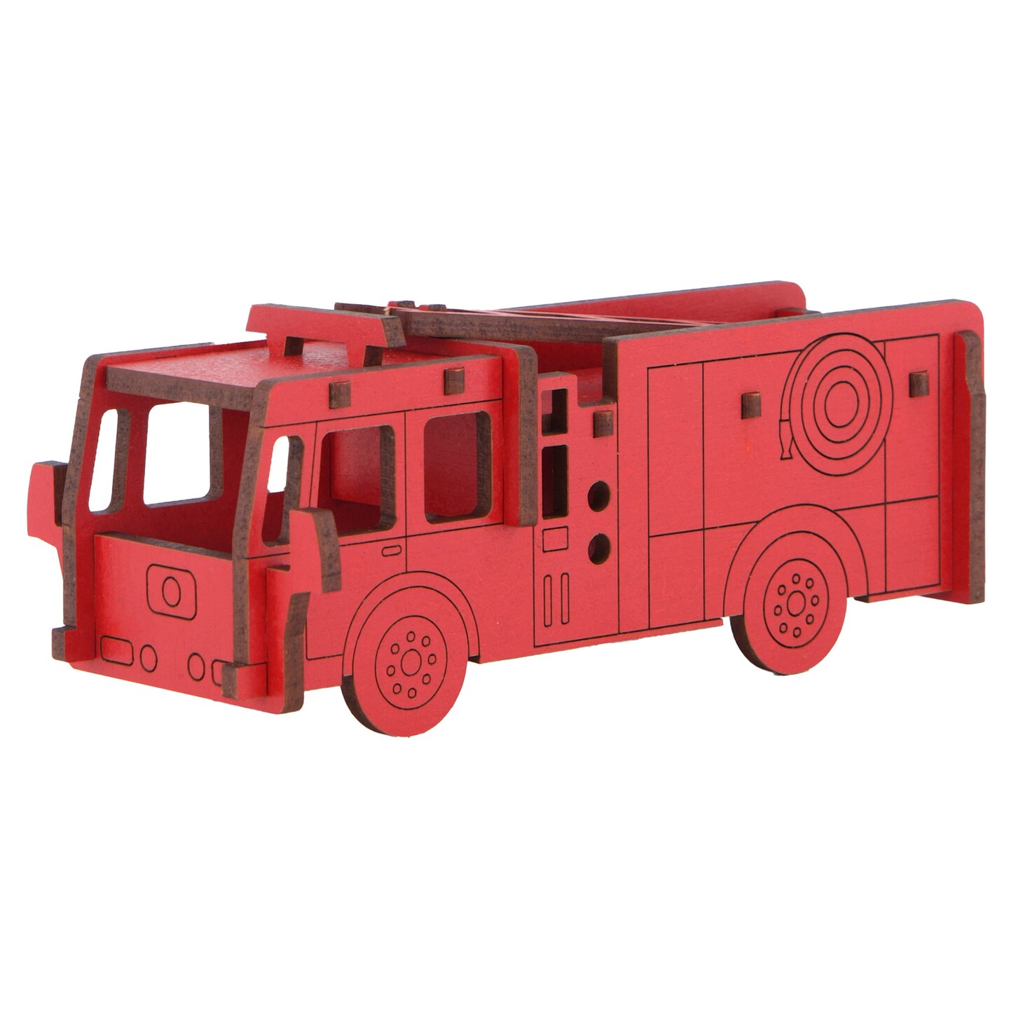 Little &#x26; Wood: Woodlet: Medium - Fire Engine - Red, 3D Wooden Kit-Set, Rescue Emergency Vehicle Puzzle, Easy Assembly Model, Pop Build Fun, Ages 6+