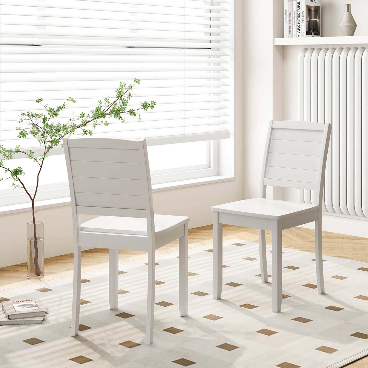 Costway Armless Wood Dining Chair Set of 2 with Rubber Wood Legs Curved Backrest Kitchen White/Black