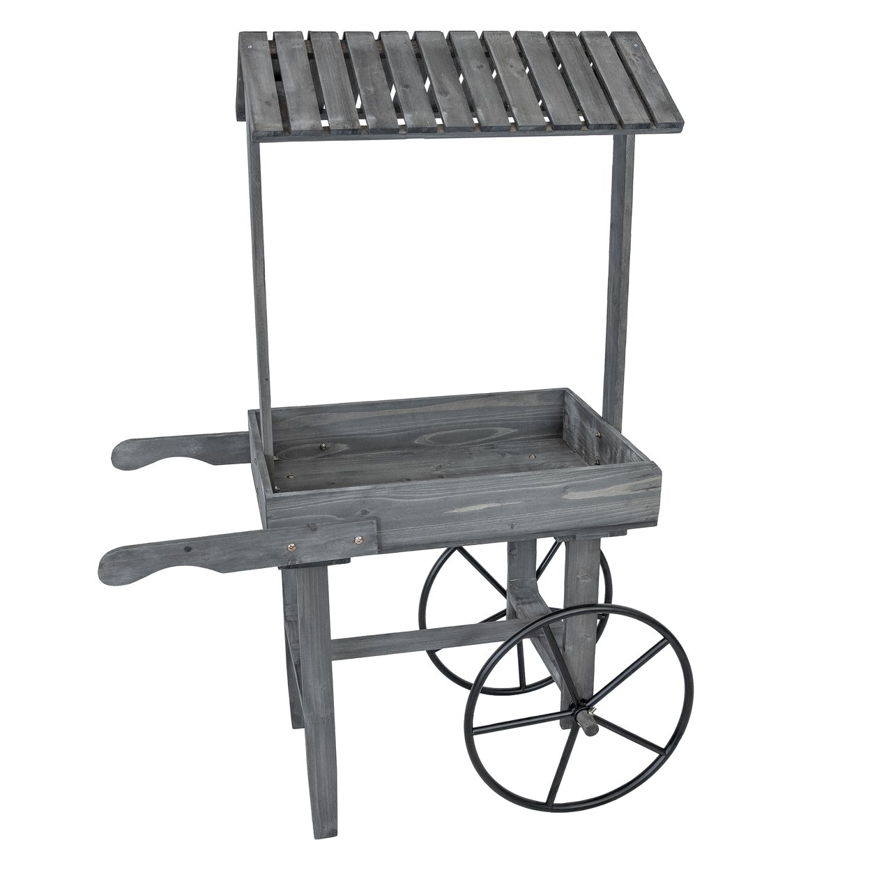 Sunnydaze Rustic Vintage Flower Cart Display Stand With Wheels - Gray