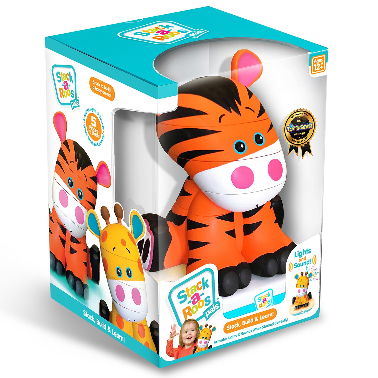 Stack-a-Roos Pals: Baby Tiger - Lights &#x26; Sounds, Ages 12+ Months, 5 Piece Stacking Animal Tower, Nesting STEM Toy For Toddlers, Counting &#x26; Stacking, Stimulates Fine Motor Skills &#x26; Sensory Development, Boys &#x26; Girls, Infant &#x26; Toddlers Toy