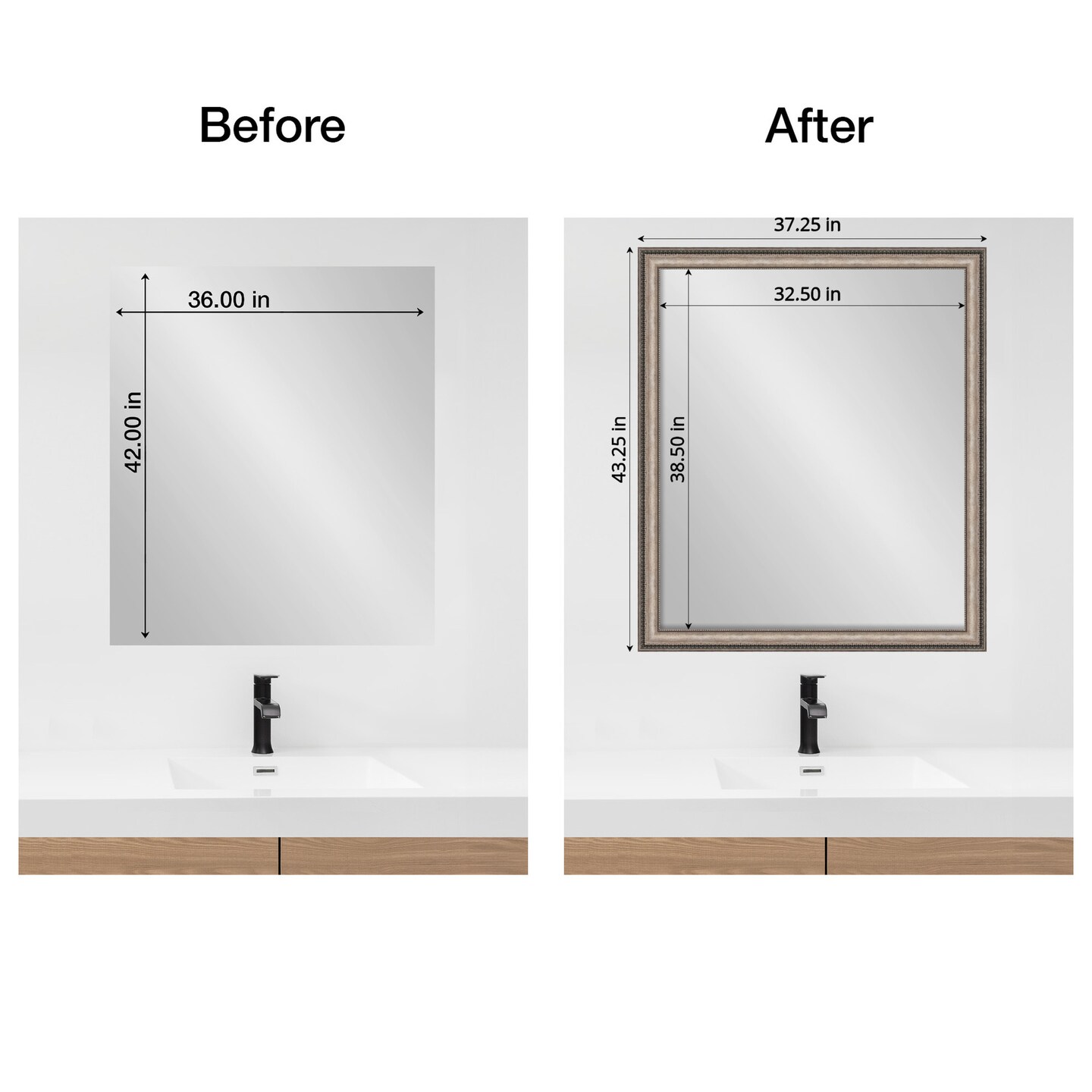 Amanti Art Mirror Makeover Bathroom Mirror Frame Border Kit - Fully Assembled Peel and Stick Frame - Mirror NOT Included - Lyla Ornate Silver Trim