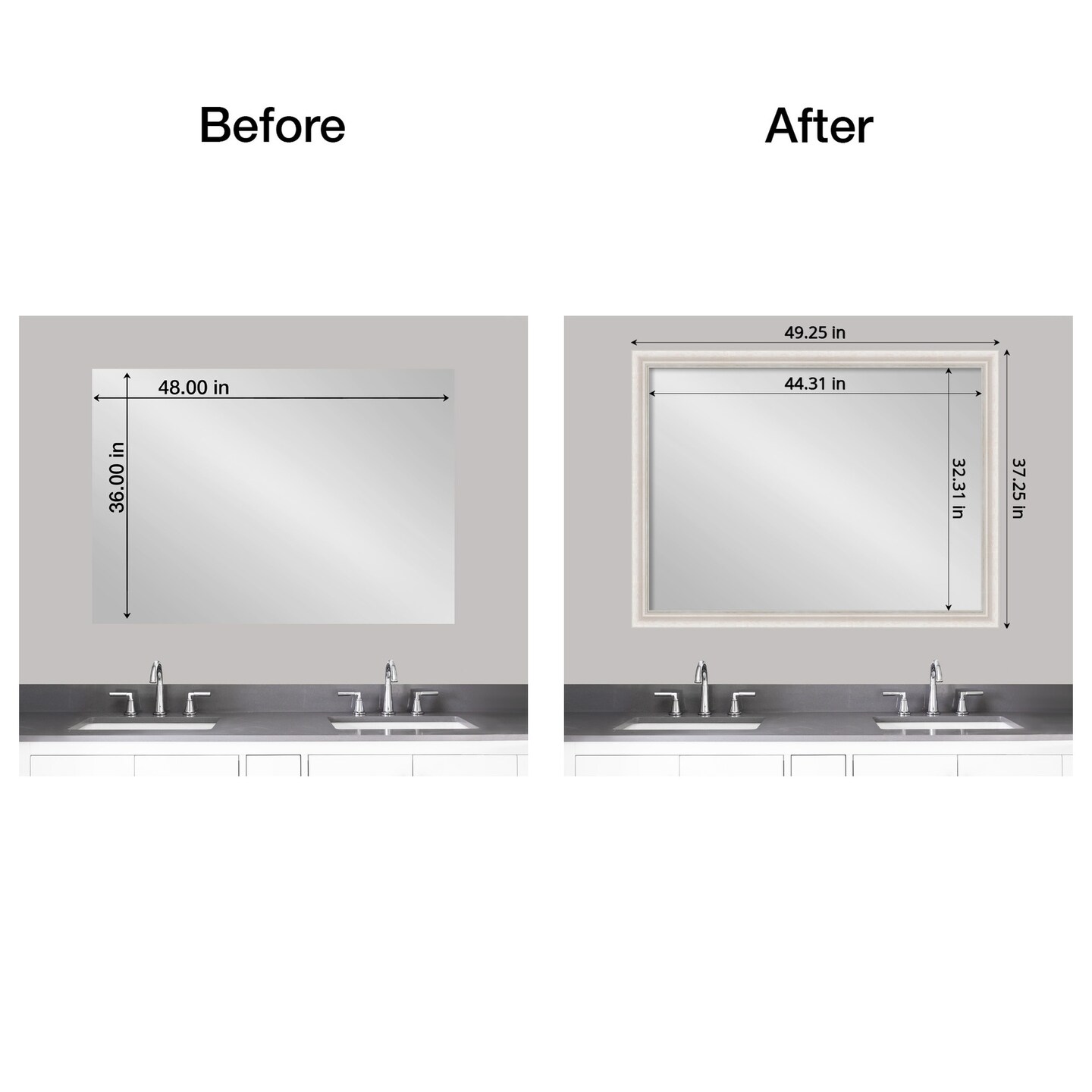 Amanti Art Mirror Makeover Bathroom Mirror Frame Border Kit - Fully Assembled Peel and Stick Frame - Mirror NOT Included - Trio Trim