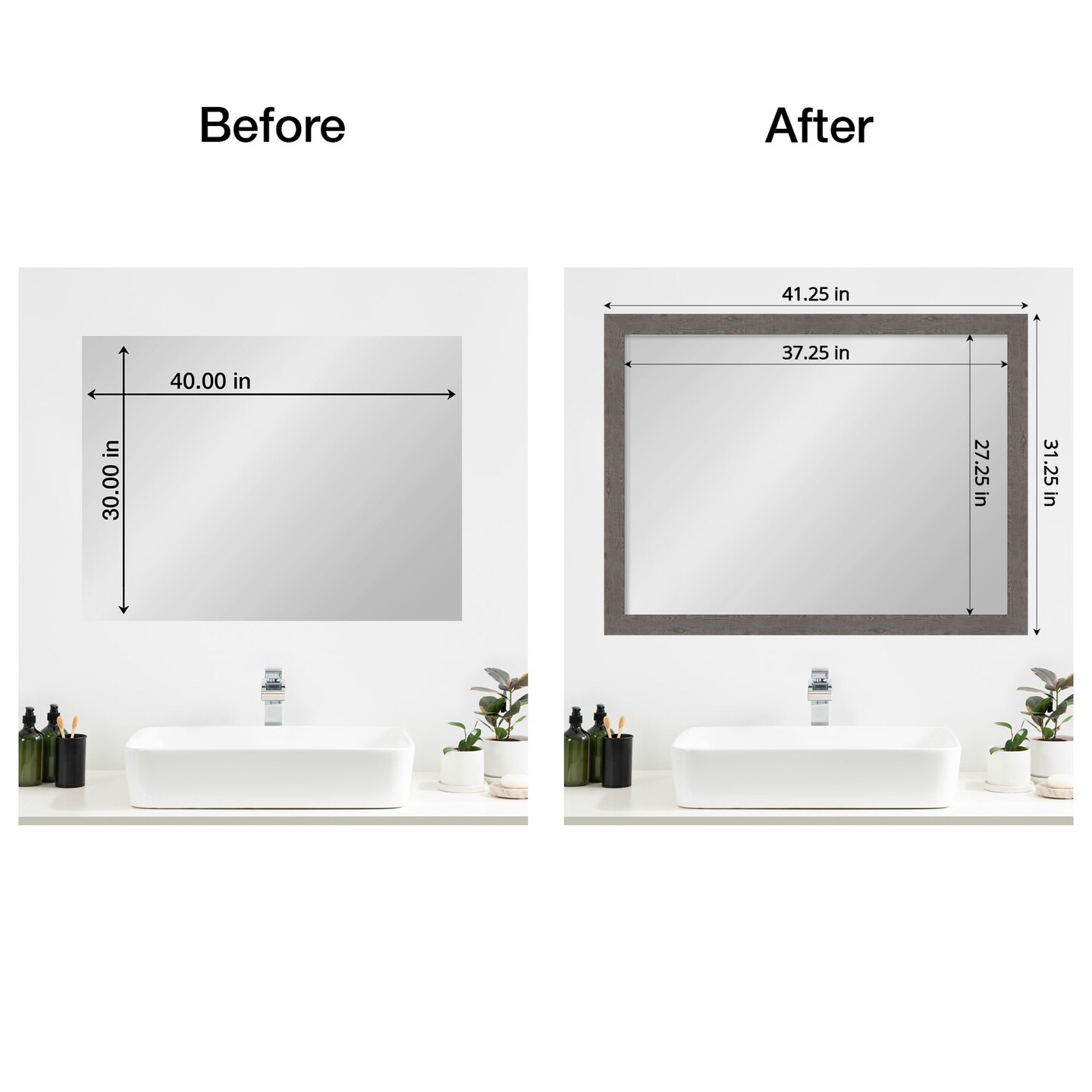 Amanti Art Mirror Makeover Bathroom Mirror Frame Border Kit - Fully Assembled Peel and Stick Frame - Mirror NOT Included - Rustic Plank Narrow Trim