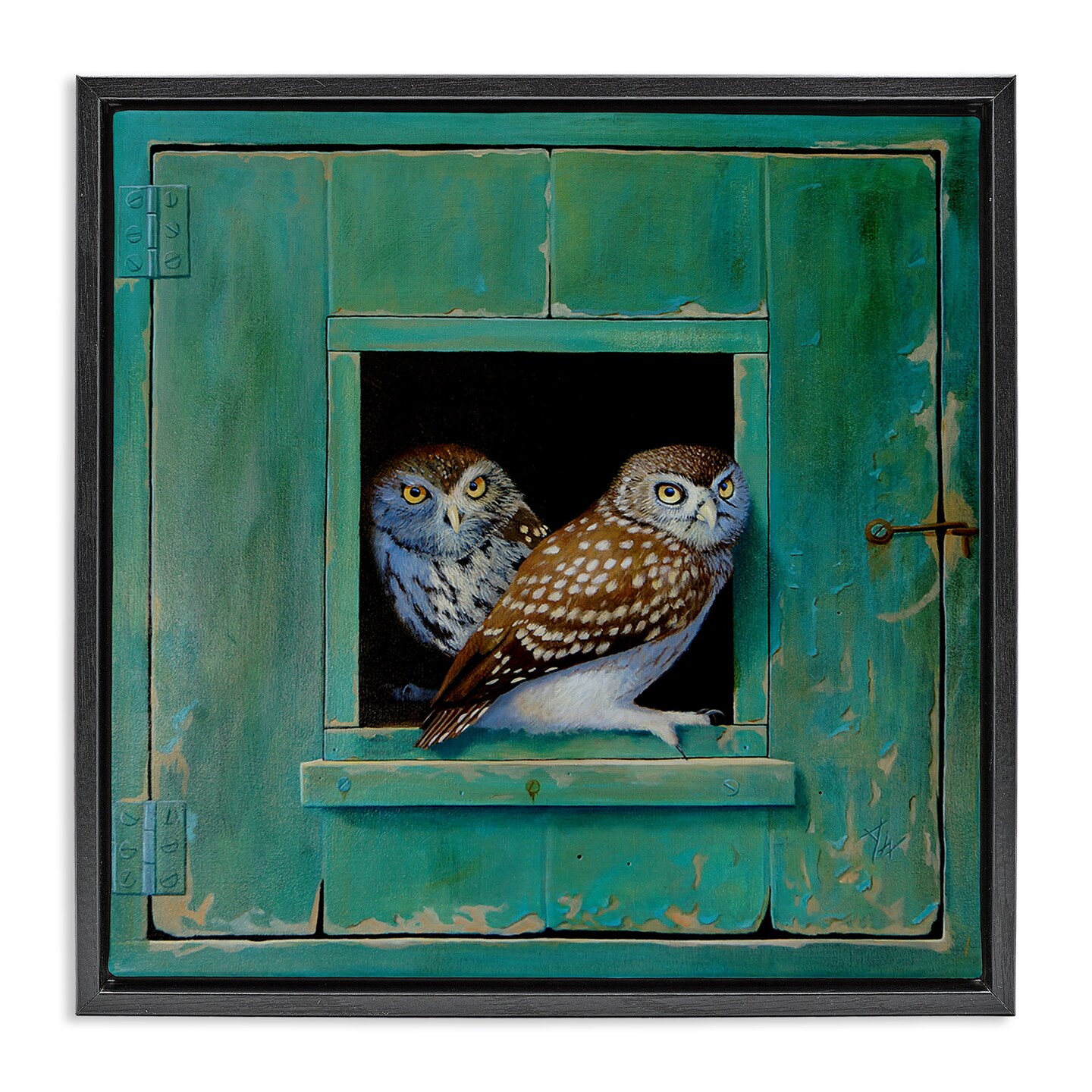 Stupell Industries Spotted Owls Perched Ledge Framed Floater Canvas Wall Art