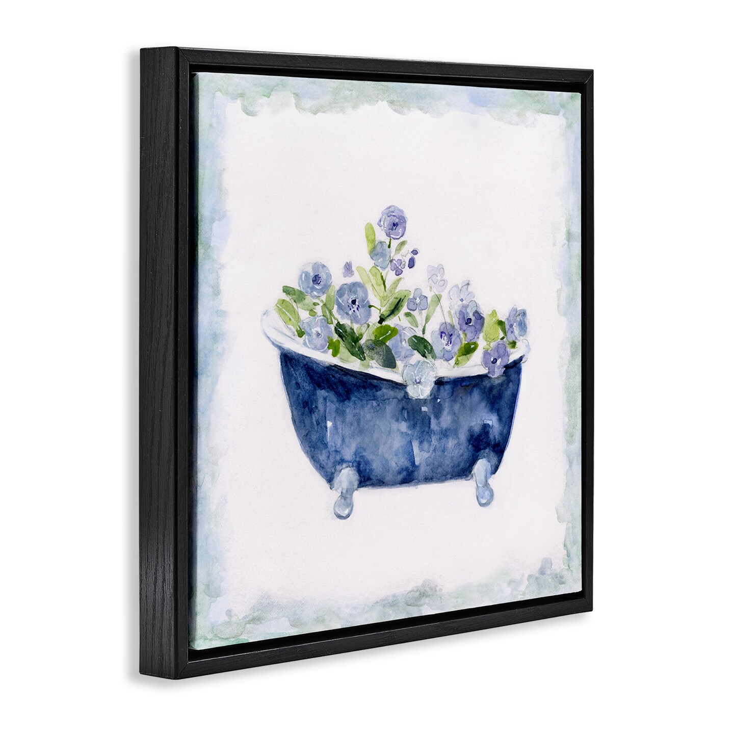 Stupell Industries Charming Blue Bathtub Florals Framed Floater Canvas Wall Art