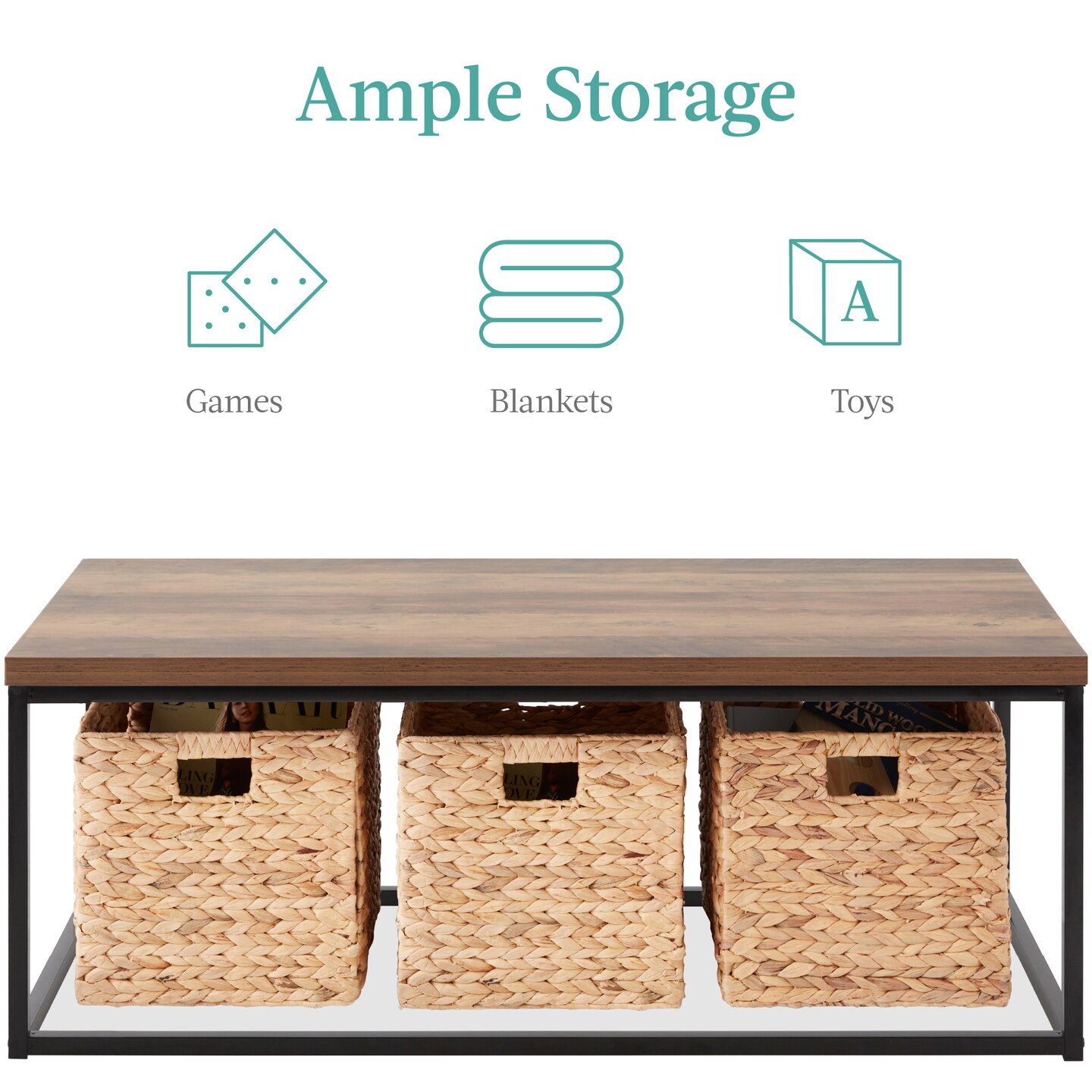 Best Choice Products 44in Rustic Modern Industrial Style Rectangular Wood Grain Top Coffee Table w/ 1.25in Top