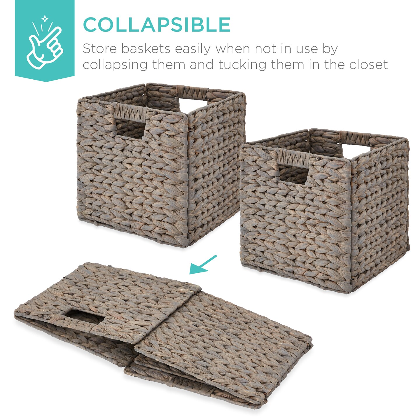 Best Choice Products 12x12in Hyacinth Baskets, Set of 5 Multipurpose Collapsible Organizers w/ Inserts