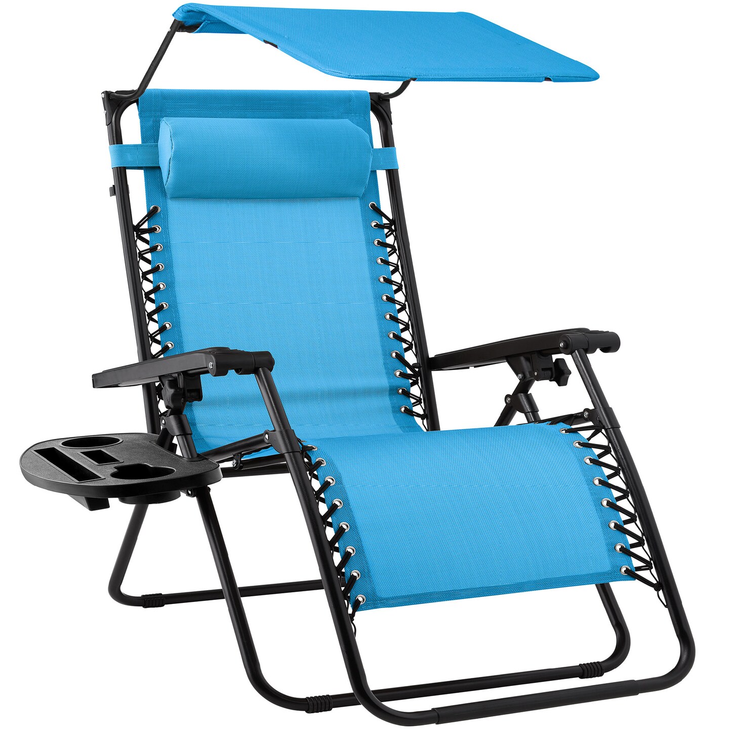 Best Choice Products Folding Zero Gravity Recliner Patio Lounge Chair w/ Canopy Shade, Headrest, Tray