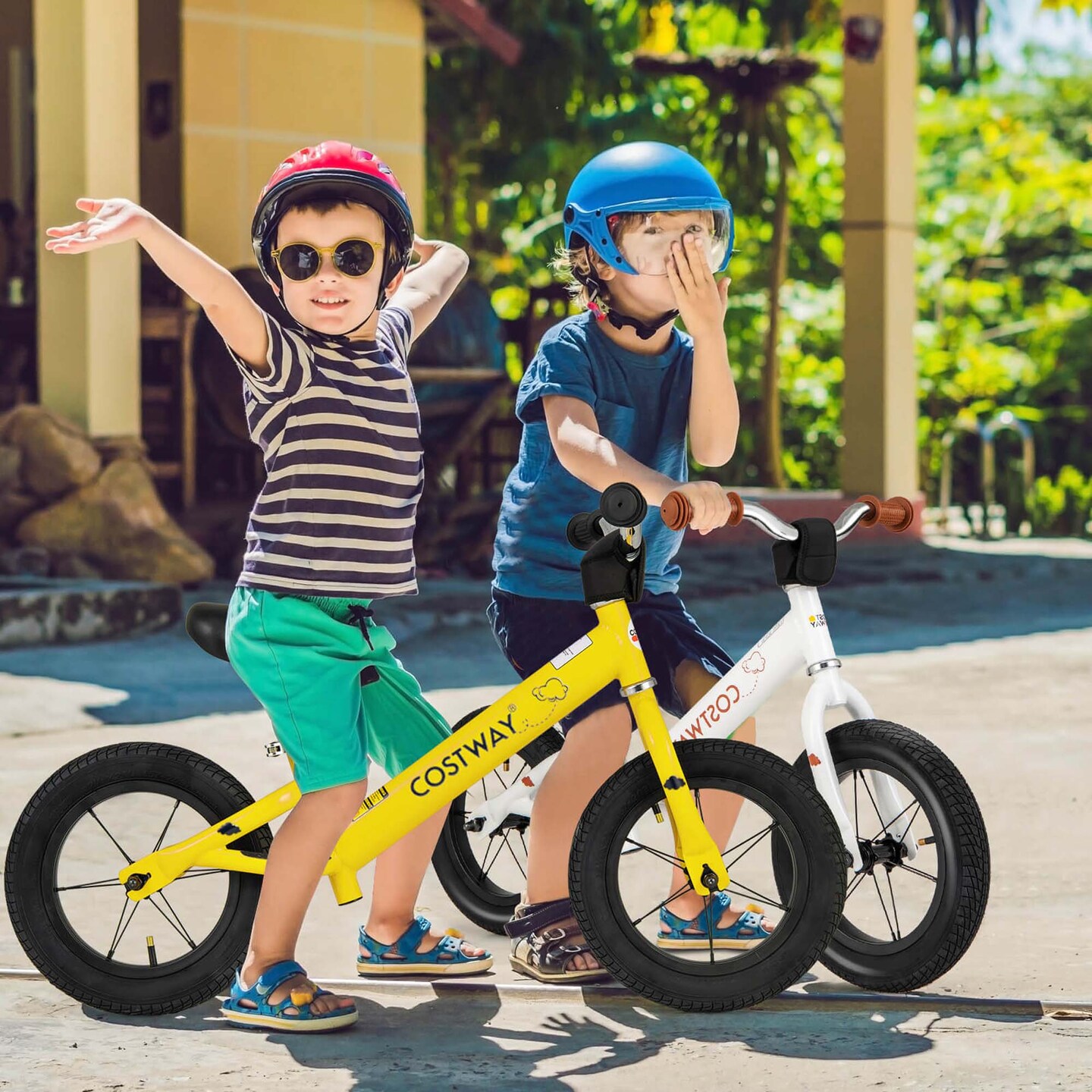 Costway 12 Inch Toddler Balance Bike No Pedal Training Bicycle with Inflatable Rubber Tires Yellow/White/Red