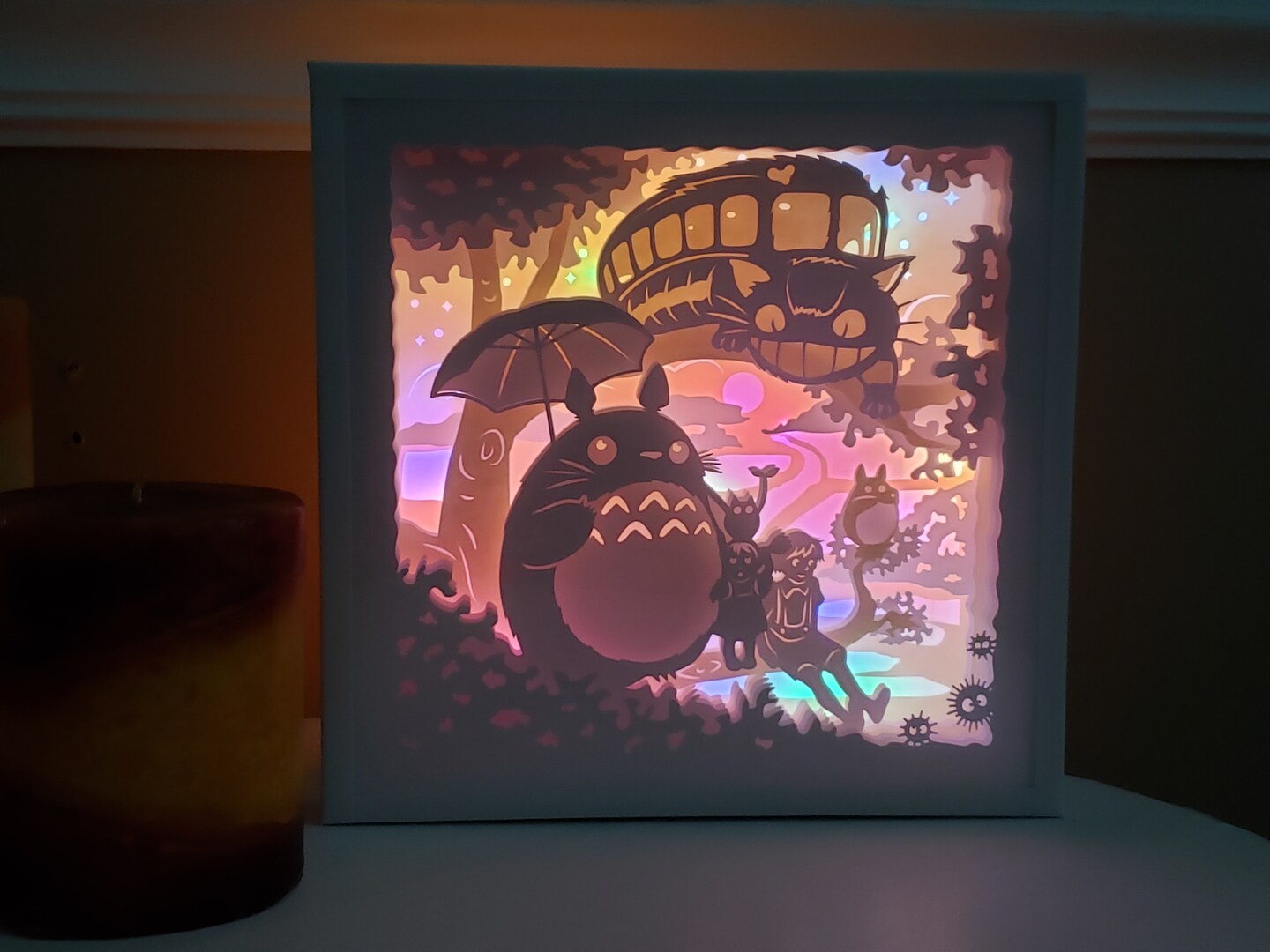 Totoro Lights included! 8.5x8.5 shadow box (finished physical product)