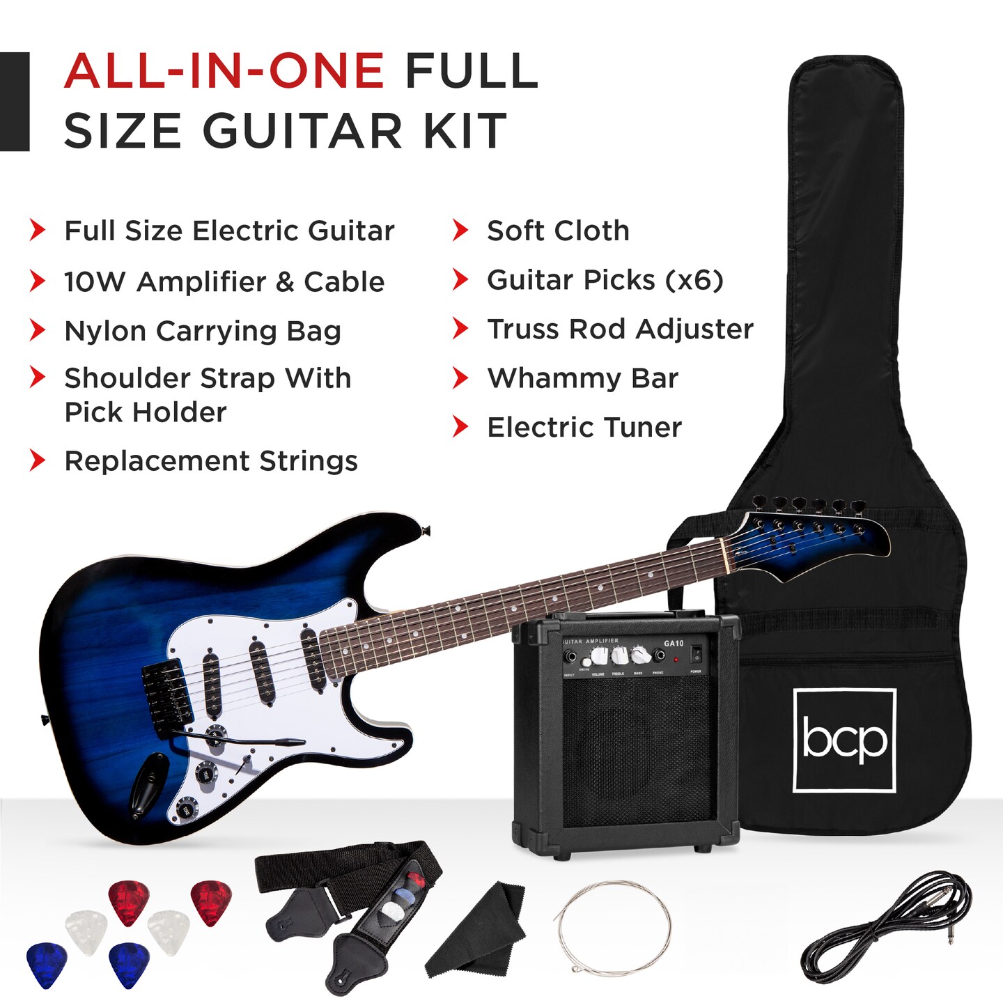 Best Choice Products 39in Full Size Beginner Electric Guitar Kit with Case, Strap, Amp, Whammy Bar