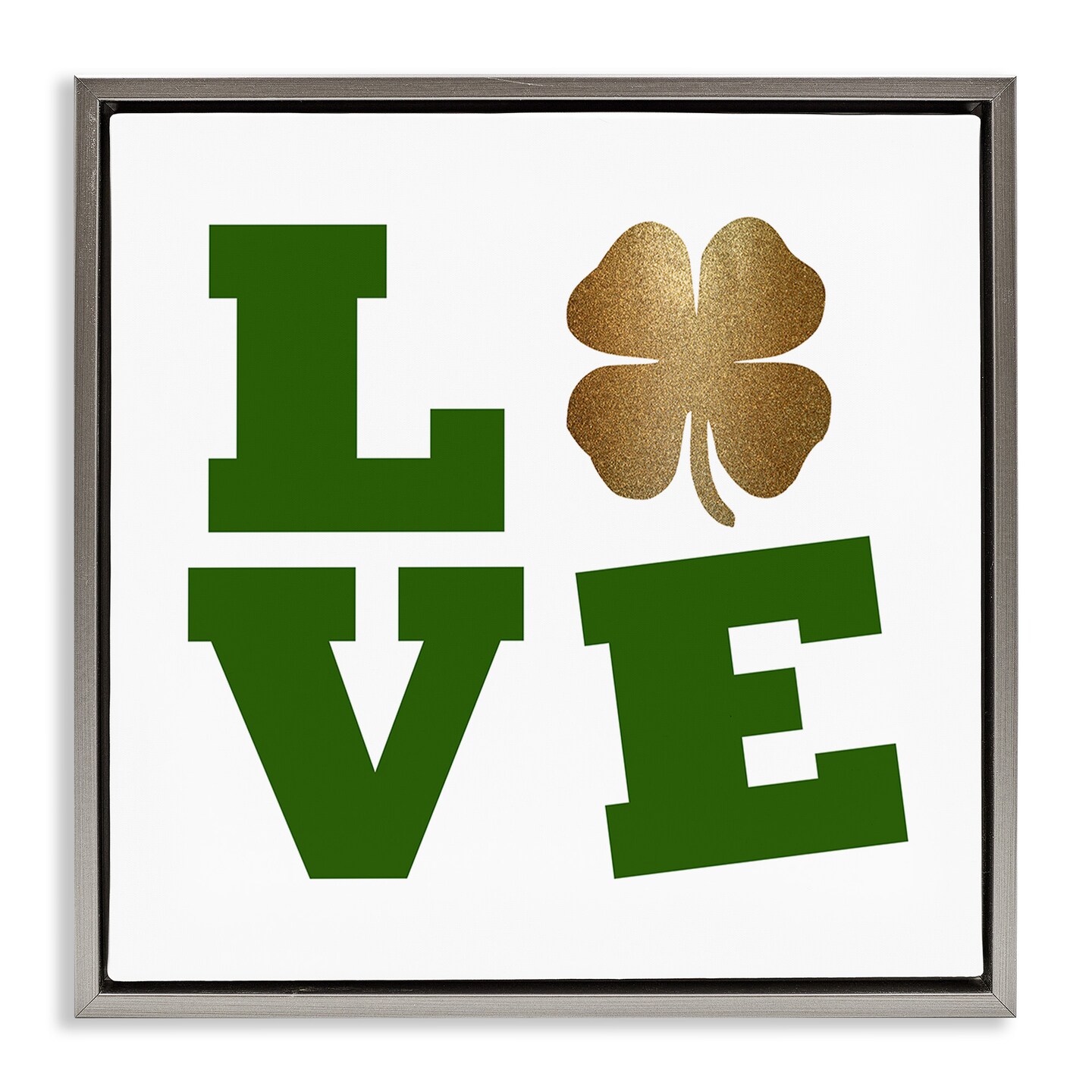 Stupell Industries St Patrick's Day Clover Love Framed Floater Canvas Wall Art