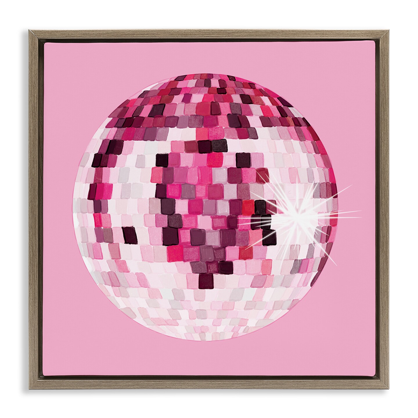 Stupell Industries Dazzling Pink Disco Ball Framed Floater Canvas Wall Art