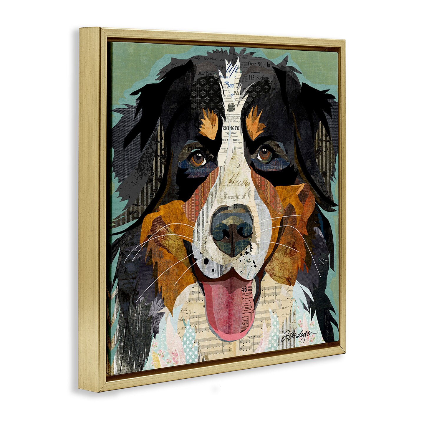 Stupell Industries Bernese Mountain Dog Collage Framed Floater Canvas Wall Art