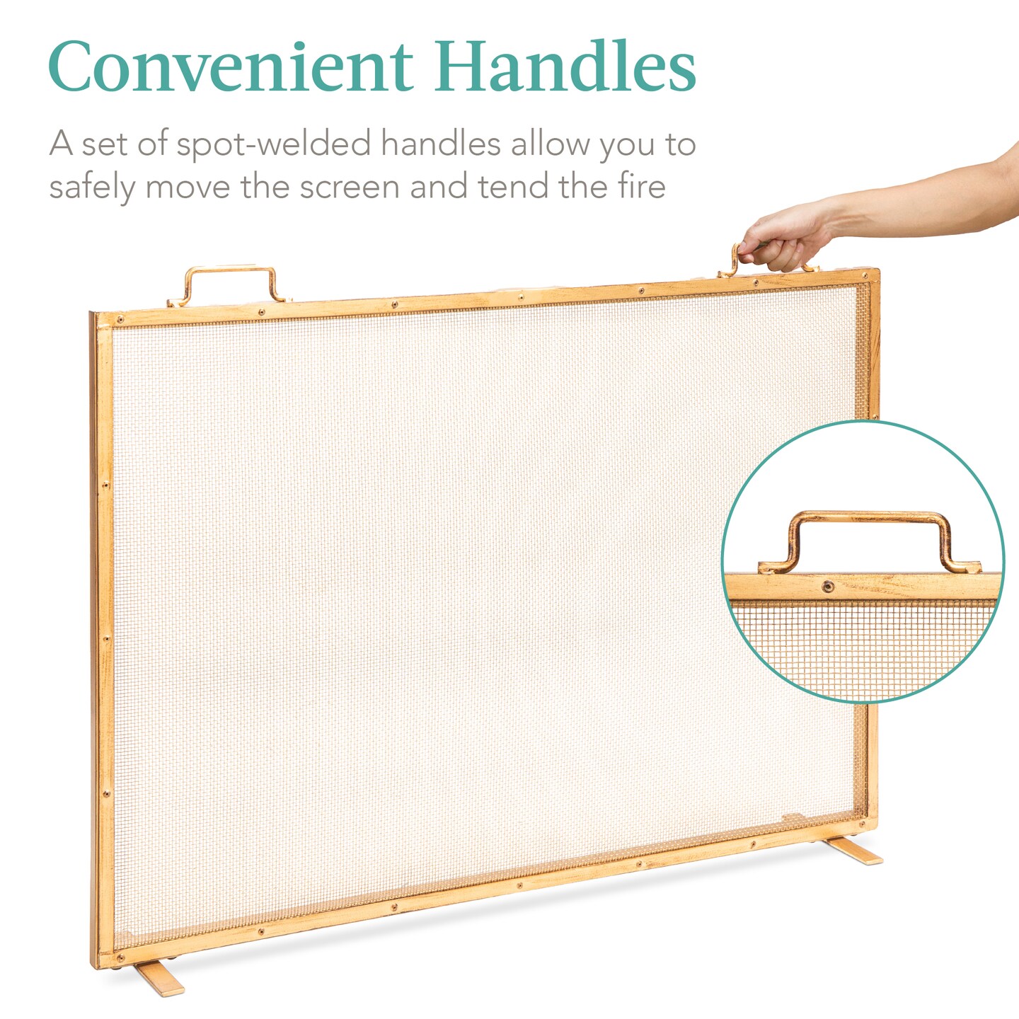 Best Choice Products 38x27in Single Panel Fireplace Screen Handcrafted Steel Mesh Spark Guard w/ Handles
