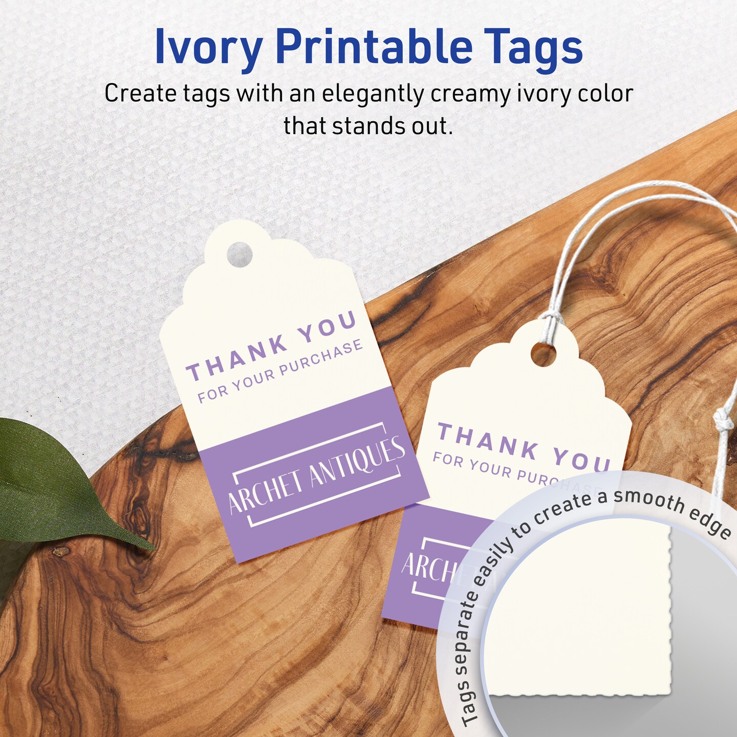 2&#x22; x 1-1/4&#x22; Rectangle Scalloped Edge, Matte Ivory Printable Tags