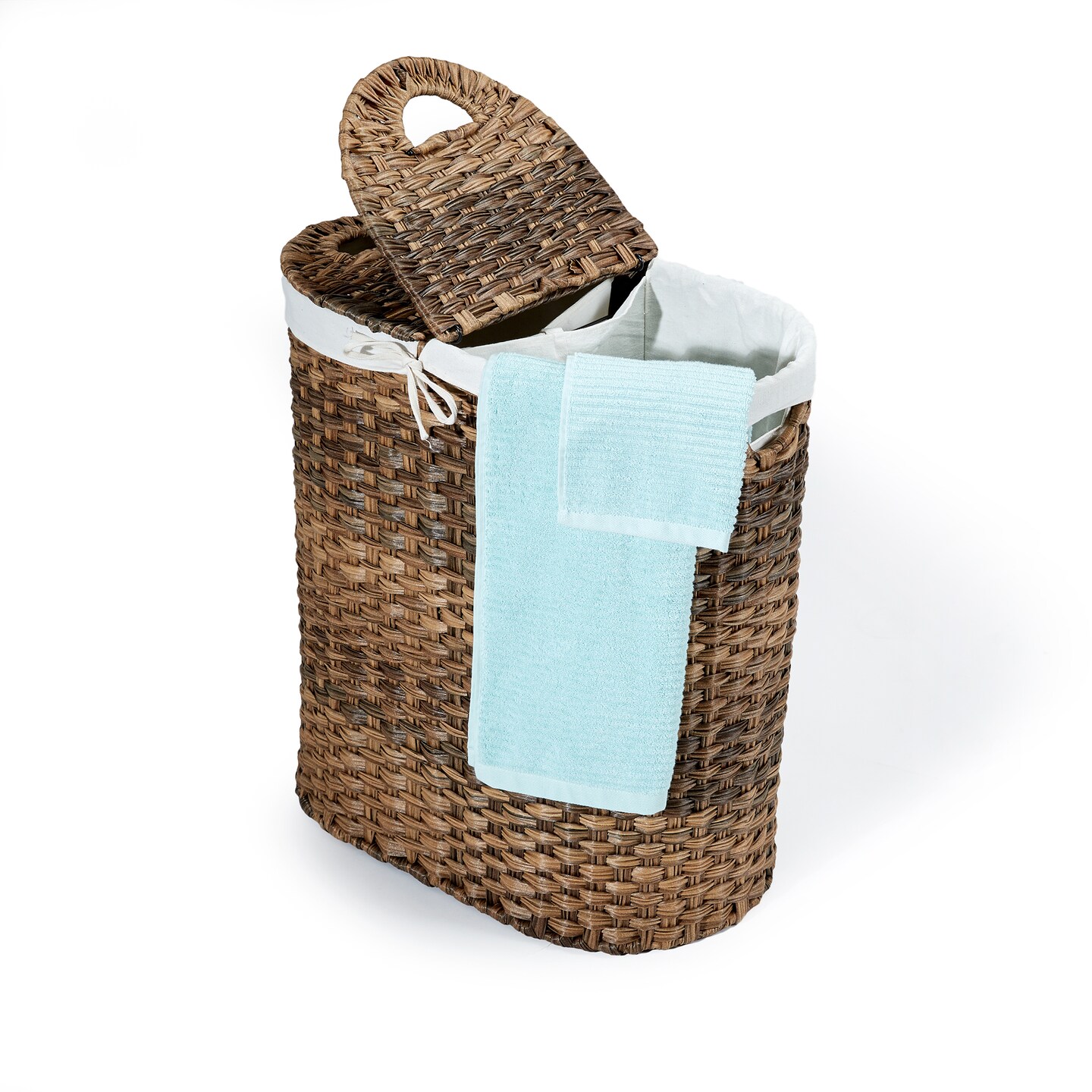 Seville Classics Handwoven Lidded Oval Double Laundry Hamper