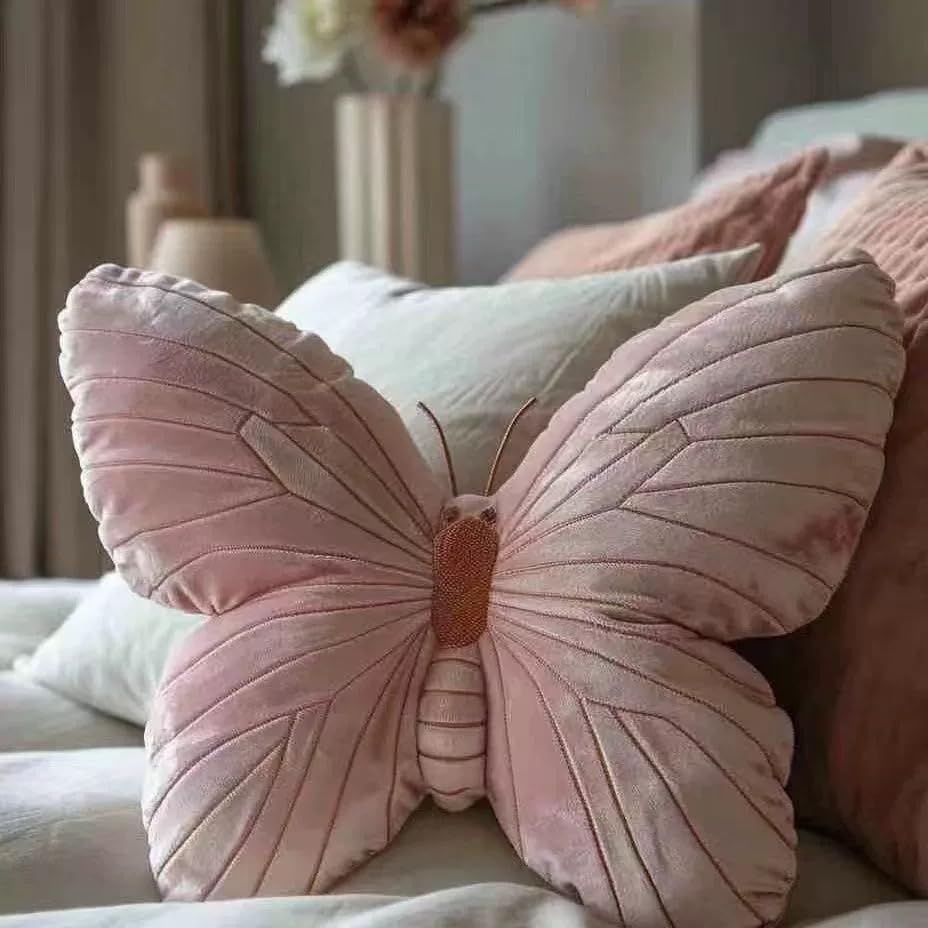 Butterfly Throw Pillow, Pink Butterfly-Shaped Glitter Velvet Stuffed Cushion Shiny Spring Decorative Animal Pillow for Couch Living Room Bed (Butterfly-B,11.8&#x22;x11.8&#x22;)
