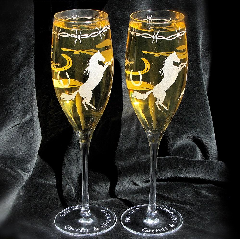 2 Country Western Champagne Flutes, Horse Themed Personalized Wedding Decor  | MakerPlace by Michaels